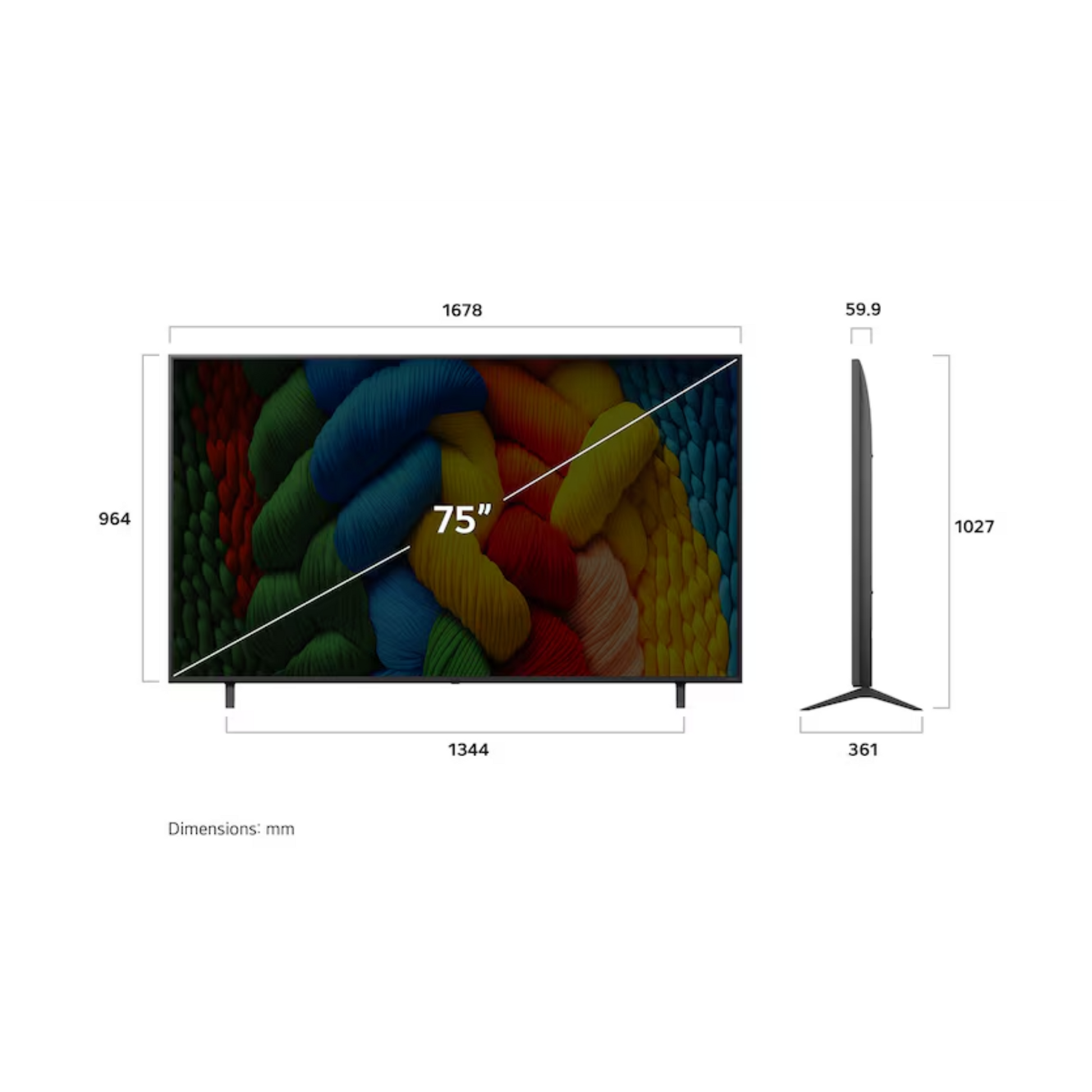 LG 75-inch NanoCell NANO80 4K UHD HDR Smart TV displaying vibrant home screen with colorful images and sleek design.