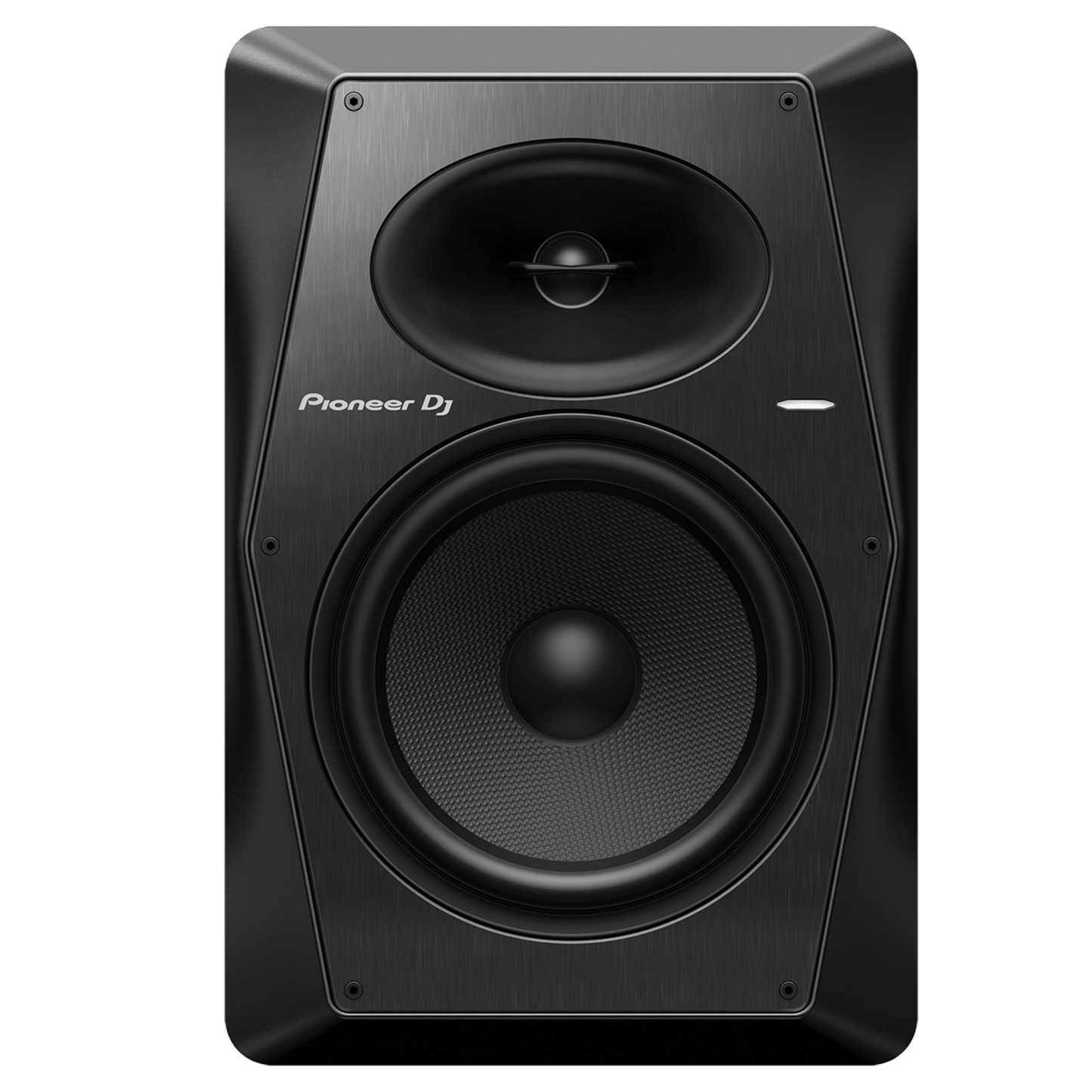 Pioneer DJ VM-50 active speakers with sleek black design and front-facing speaker grille, ideal for professional audio setups.