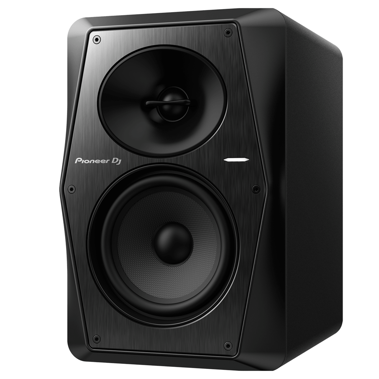 Pioneer DJ VM-50 active speakers with sleek black design, showcasing their front panel and speaker grills.