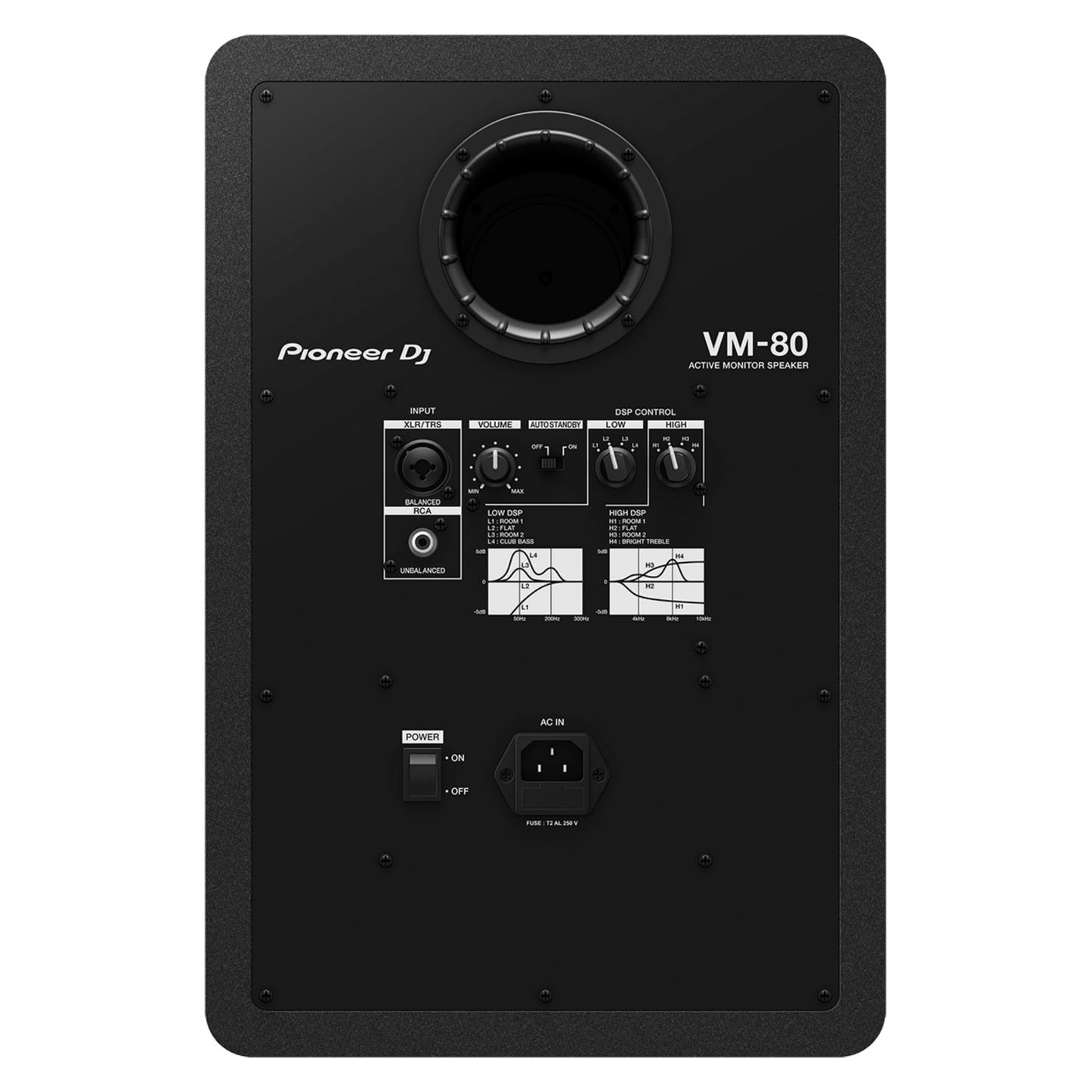 Pioneer DJ VM-80 active speakers with sleek black cabinets, designed for high-quality audio monitoring and sound reinforcement.