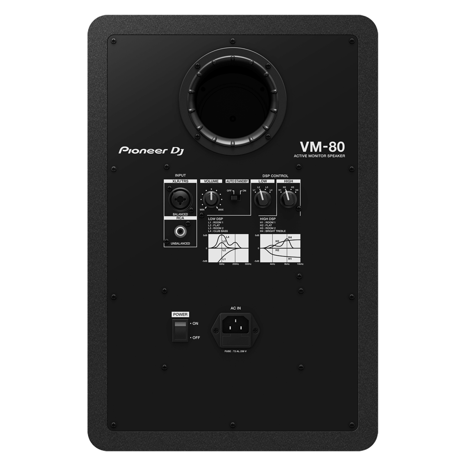 Pioneer DJ VM-80 active speakers with sleek black cabinets, designed for high-quality audio monitoring and sound reinforcement.