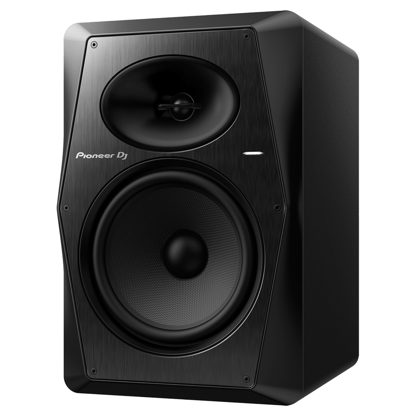 Pioneer DJ VM-80 active speakers with sleek black cabinets and front-facing controls, designed for professional audio setups.