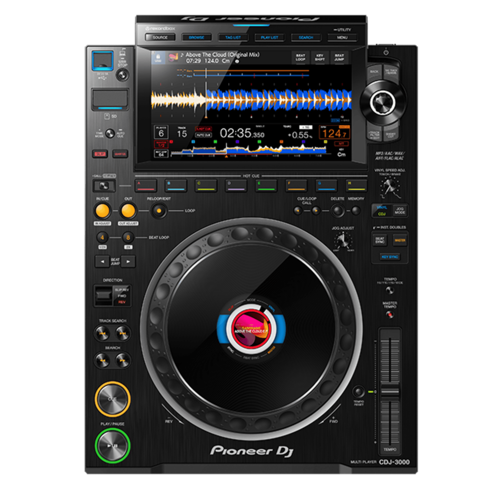 Pioneer DJ CDJ-3000 multi-player with jog wheel, display screen, and control buttons for professional DJ performances