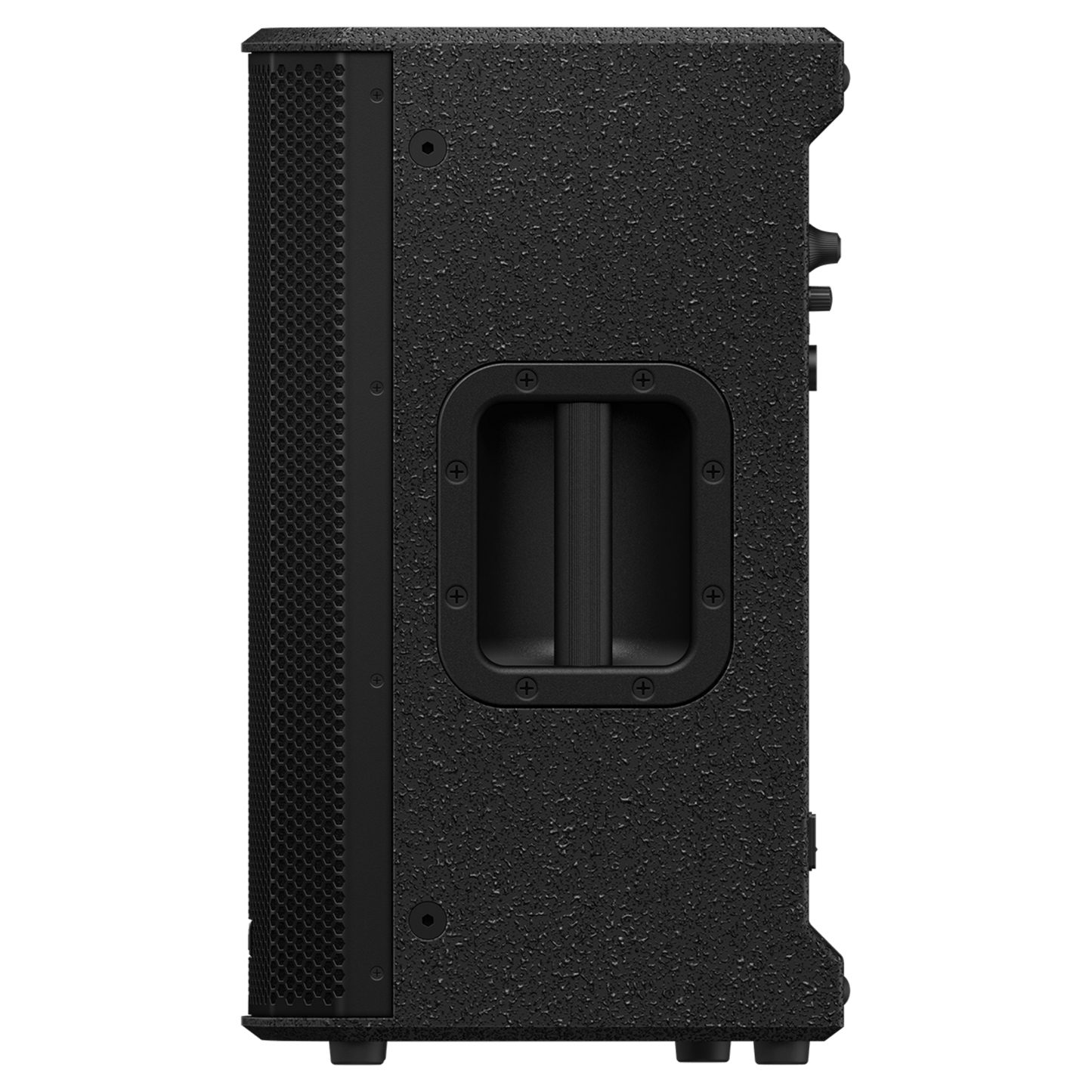 Pioneer DJ XPRS102 professional audio subwoofer showing its black speaker enclosure and control panel, designed for high-quality sound.