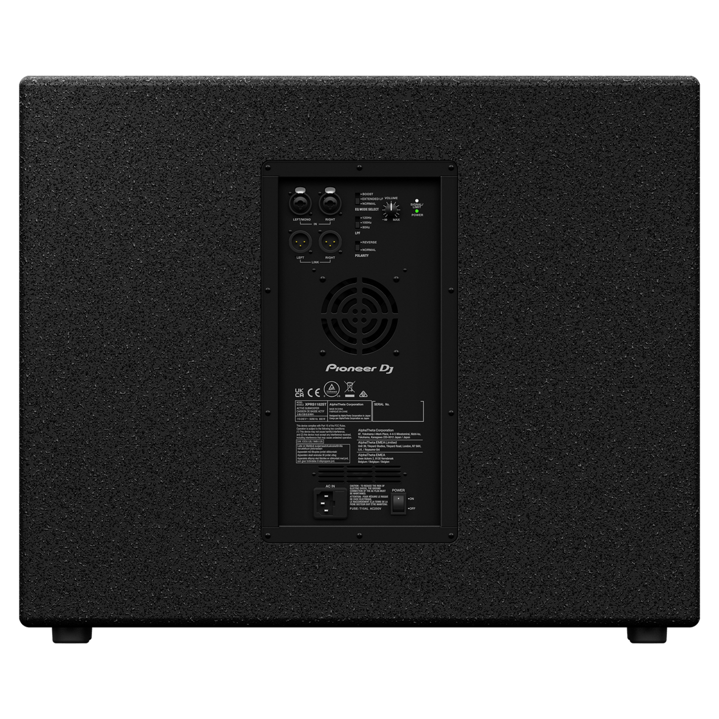 Pioneer DJ XPRS1182S professional audio subwoofer with rugged black enclosure and advanced sound engineering.