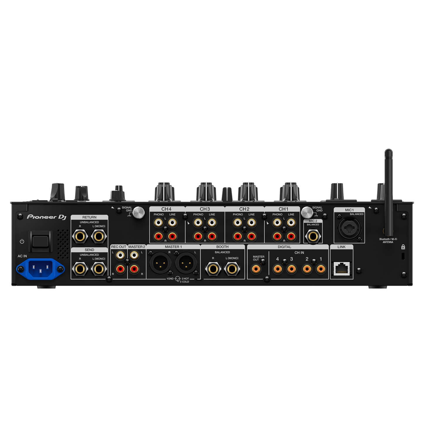 Professional Pioneer DJ DJM-A9 4-channel DJ mixer with intuitive controls and sleek design.