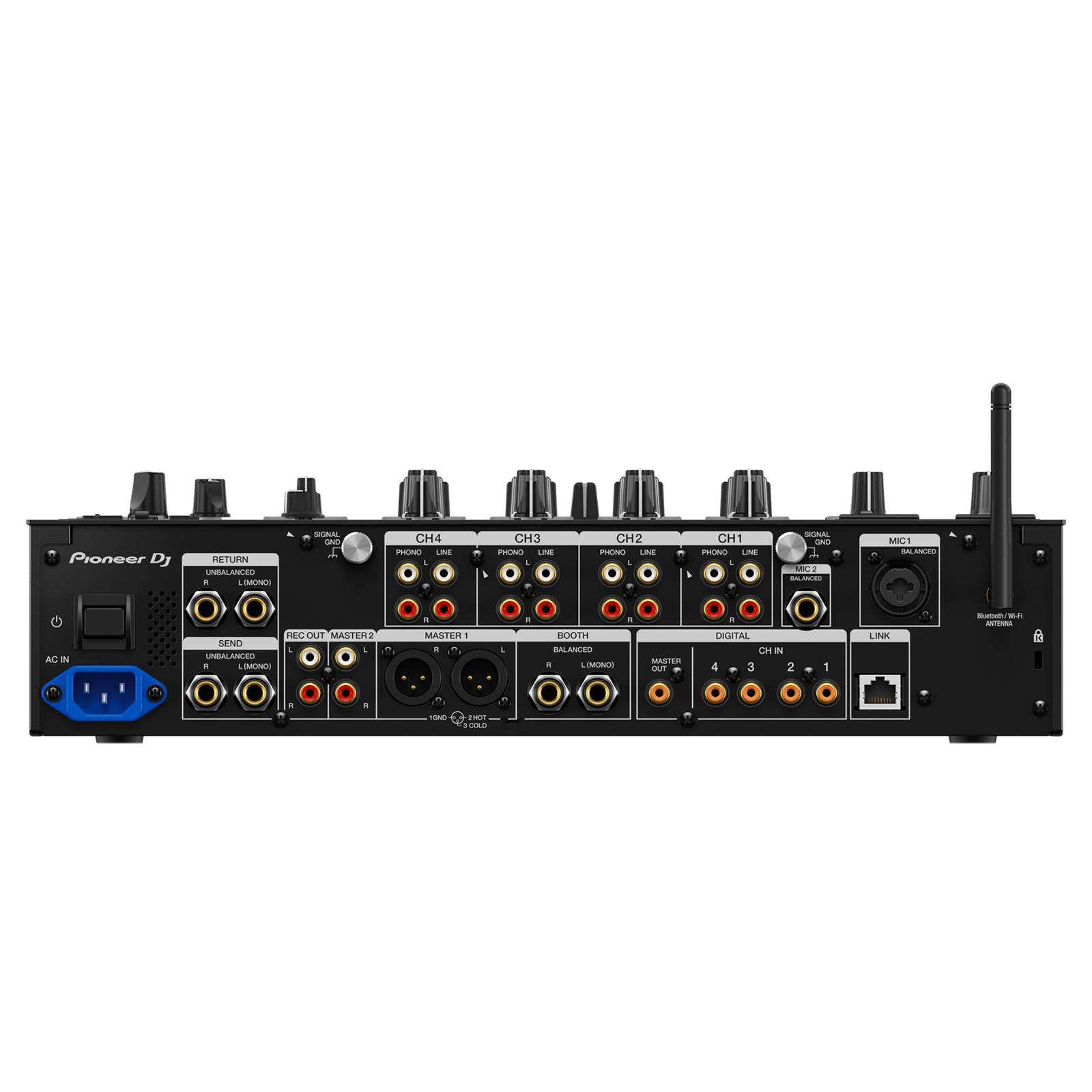 Professional Pioneer DJ DJM-A9 4-channel DJ mixer with intuitive controls and sleek design.