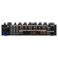 Pioneer DJ DJM-V10 professional 4-channel DJ mixer with multiple control knobs and input/output ports visible on the device.