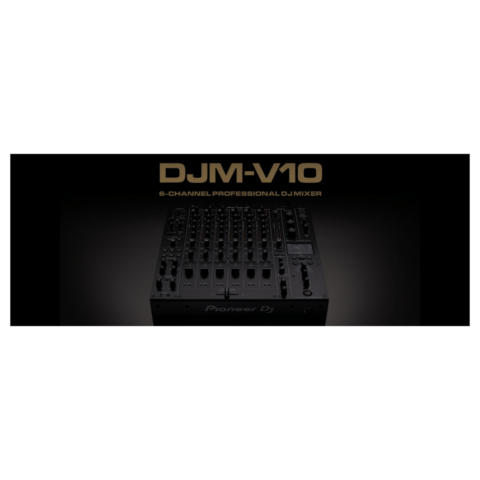 Professional Pioneer DJ DJM-V10 4-channel mixer with multiple knobs and faders, designed for professional DJ setups