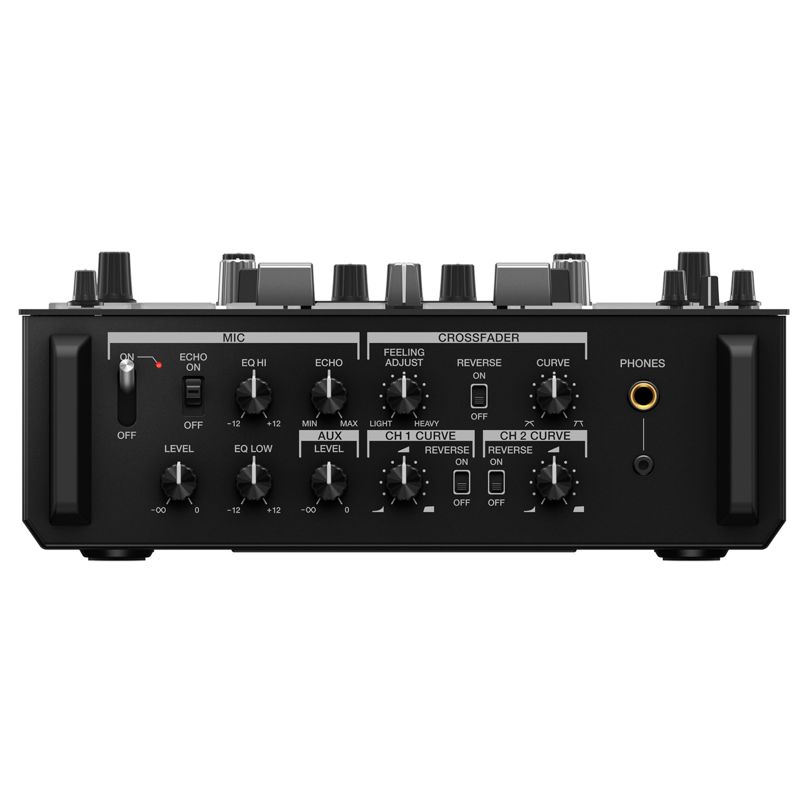 Pioneer DJ DJM-S11 scratch and 2-channel DJ mixer with touch controls and professional audio interface.