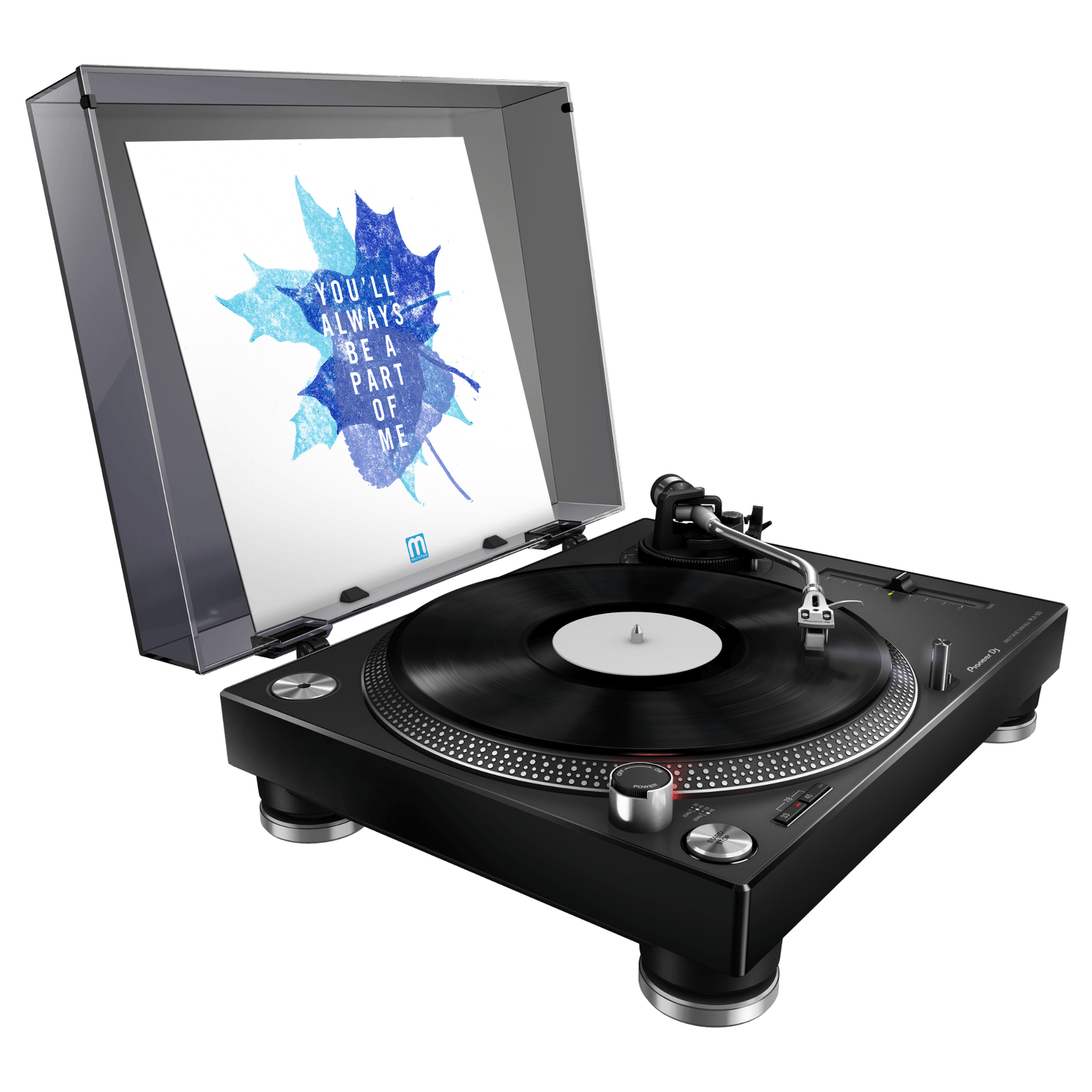 Pioneer DJ PLX-500 turntable with slipmat and tonearm, showcasing its professional DJ equipment design and controls.