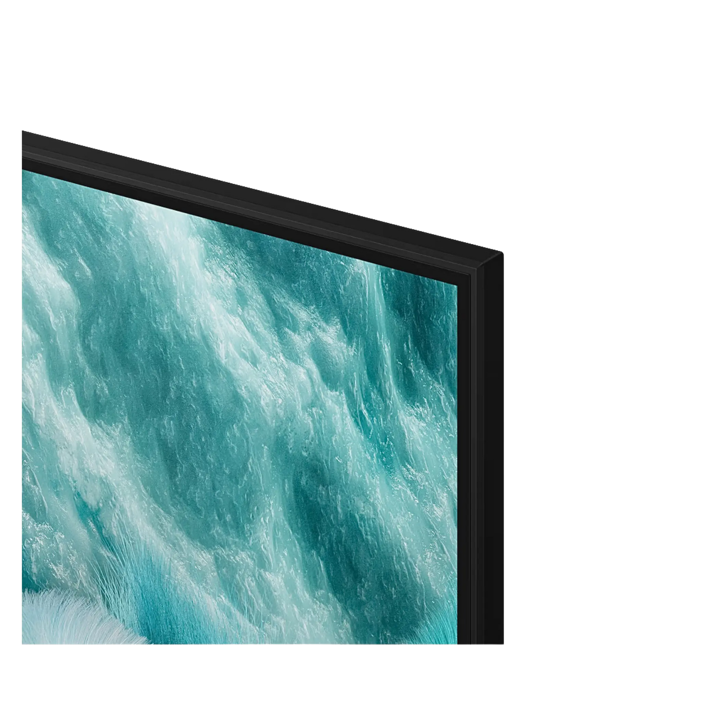 Open box Samsung 43-inch Q7F Series 4K UHD HDR QLED Tizen Smart TV showing screen with vibrant image and sleek design.