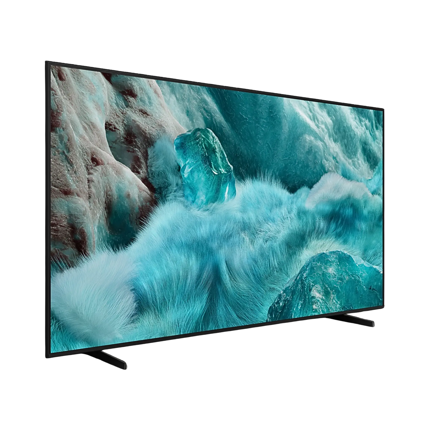 Open box Samsung 43-inch Q7F Series 4K UHD HDR QLED Tizen Smart TV showing the screen and sleek black design.