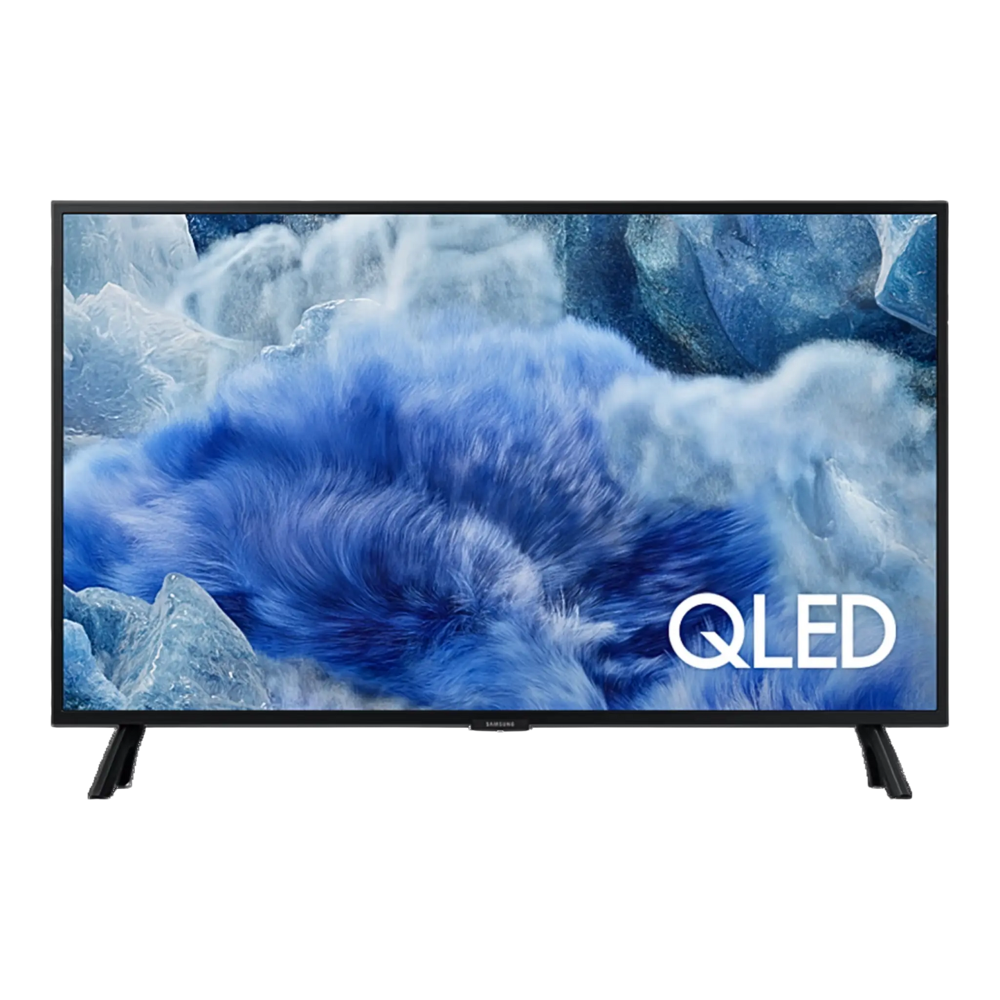 Open box Samsung 43-inch Q8F Series 4K UHD HDR QLED Tizen Smart TV showing the sleek screen and slim black bezel.