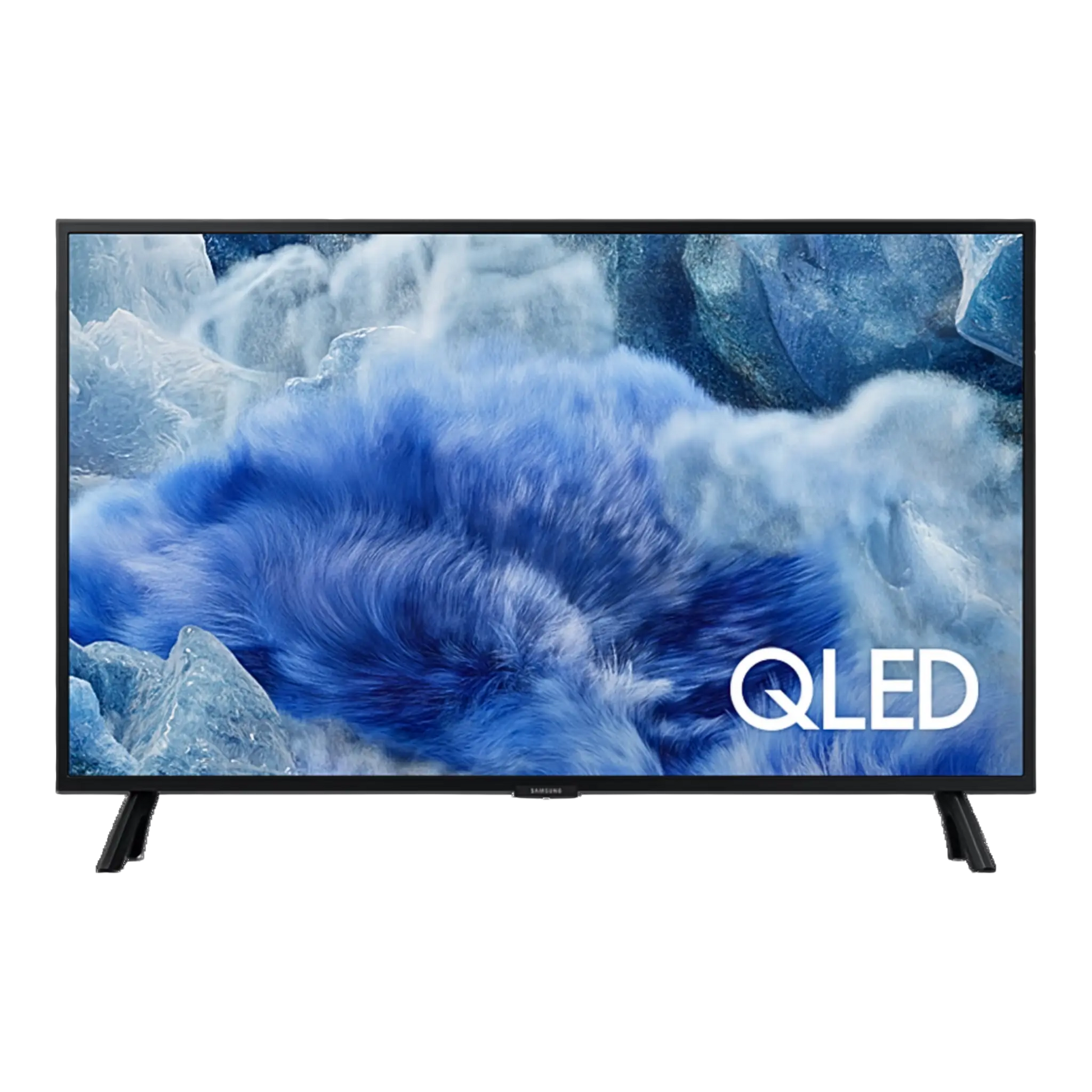 Open box Samsung 43-inch Q8F Series 4K UHD HDR QLED Tizen Smart TV showing the sleek screen and slim black bezel.