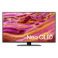 Open box Samsung 43-inch QN90F Series 4K UHD HDR Neo QLED Tizen Smart TV with stand and screen display.