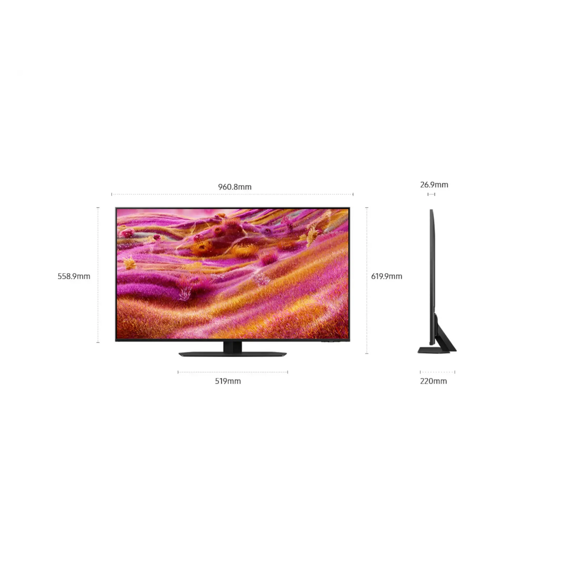 Open box Samsung 43-inch QN90F Series 4K UHD HDR Neo QLED Tizen Smart TV, screen and sleek design visible in image.