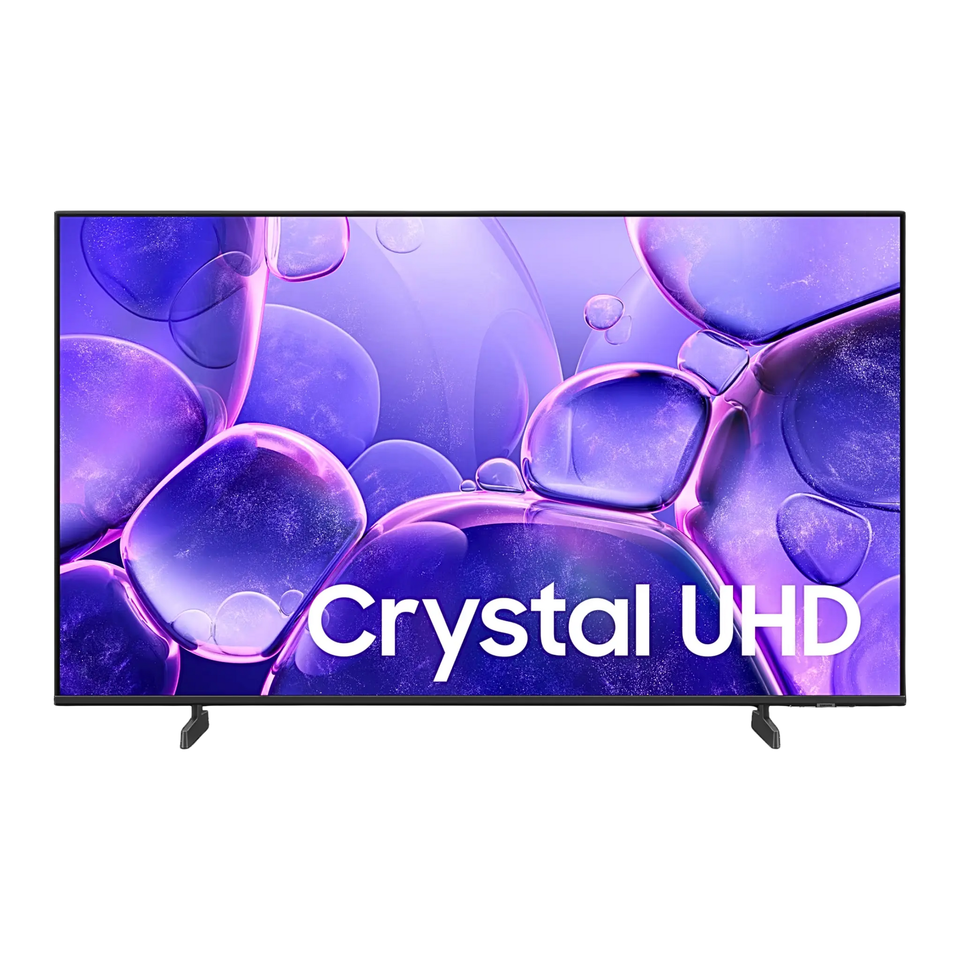 Open box Samsung 43-inch U8200F Series 4K UHD HDR LED Smart TV showing screen with vibrant colors and sleek black design.