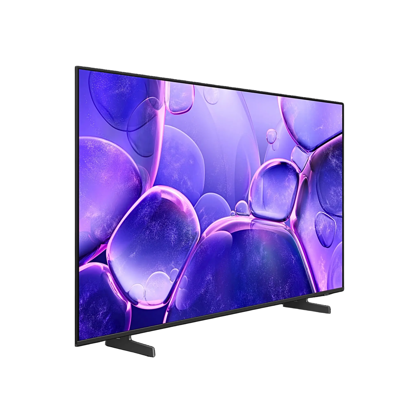 Open box Samsung 43-inch U8200F Series 4K UHD HDR LED Smart TV with Tizen OS, showing sleek screen and slim design.