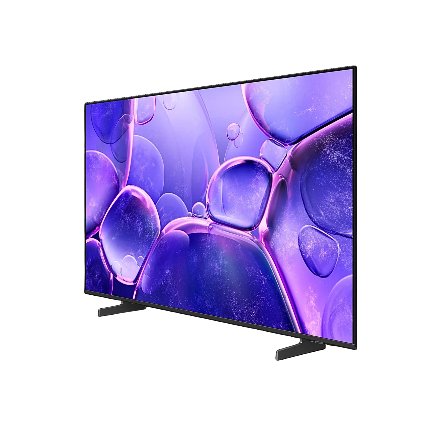 Open box Samsung 43-inch U8200F Series 4K UHD HDR LED Tizen OS Smart TV showing screen display and sleek black design.
