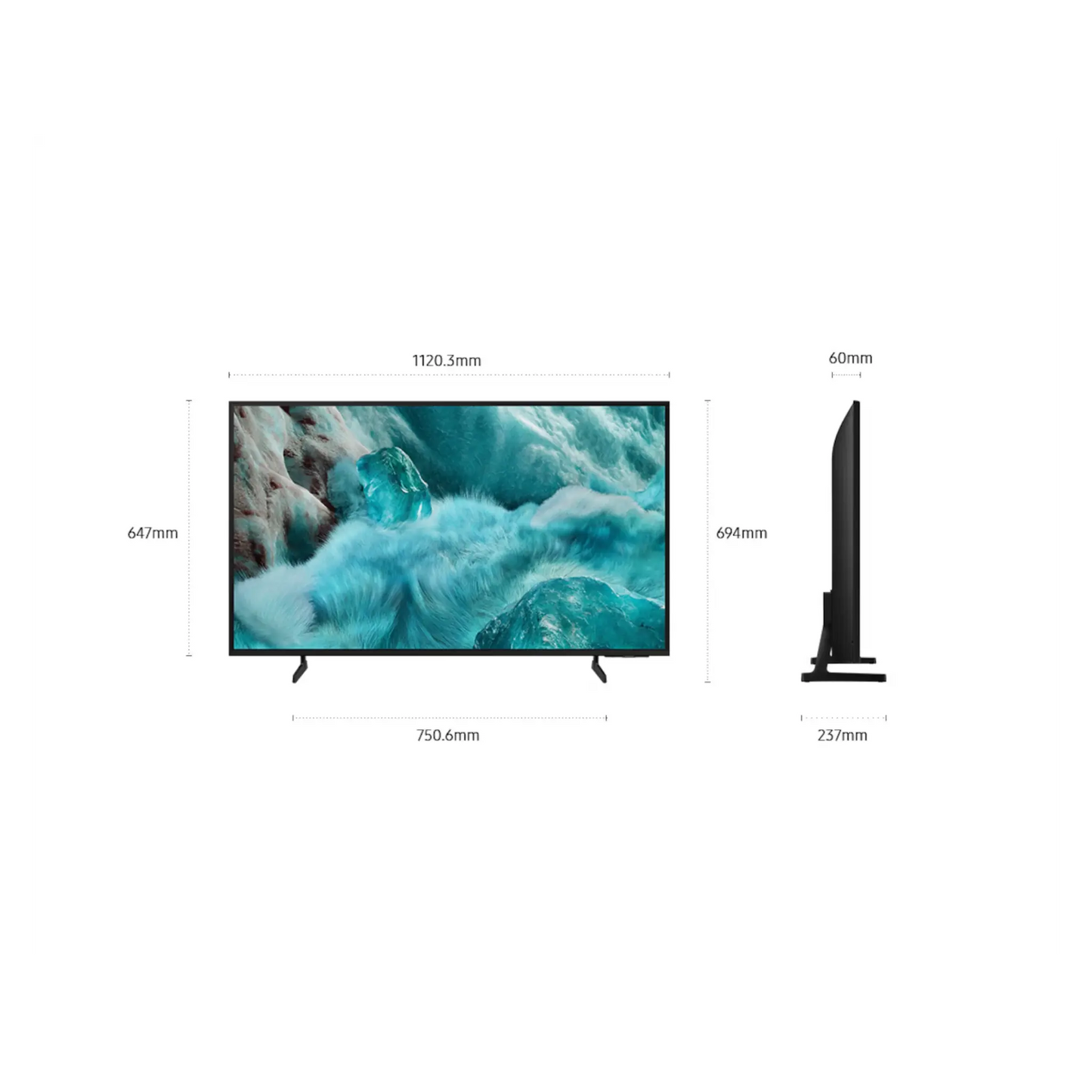Open box Samsung 50-inch 4K UHD HDR QLED Tizen Smart TV displaying vibrant images and sleek design.