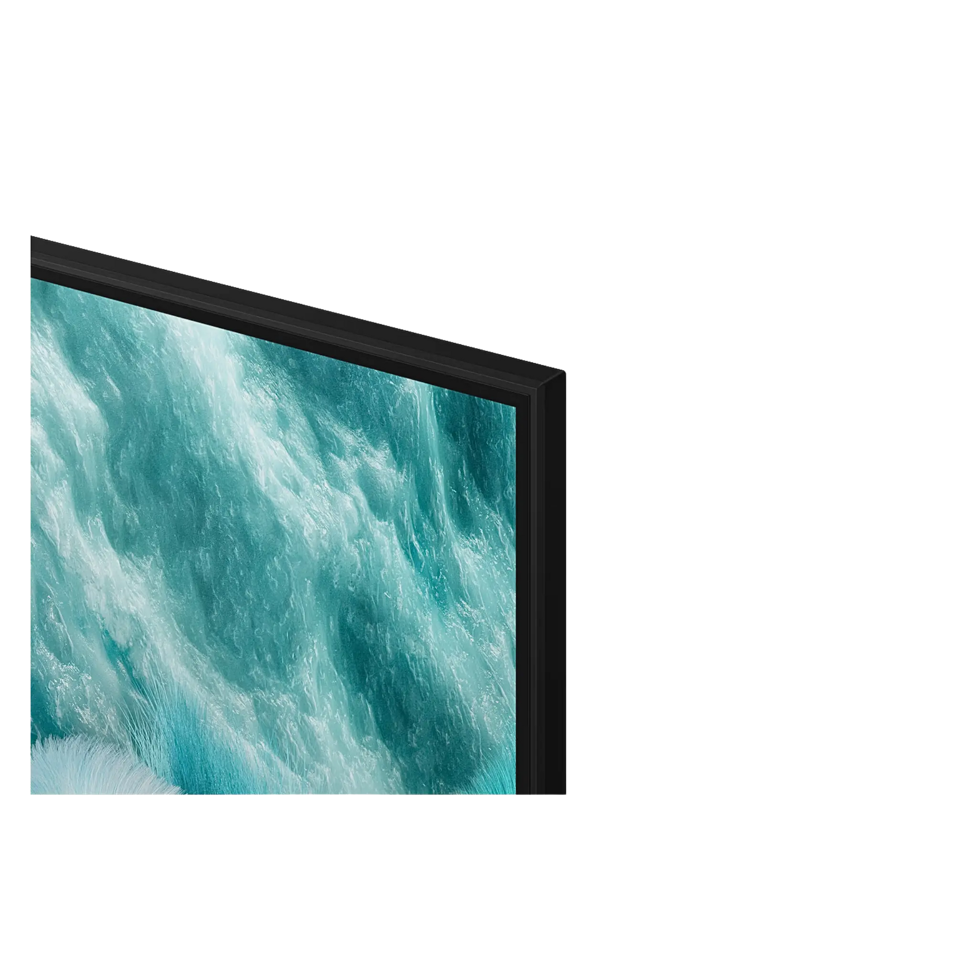Open box Samsung 50-inch 4K UHD HDR QLED Tizen Smart TV showing a sleek black screen and slim design.