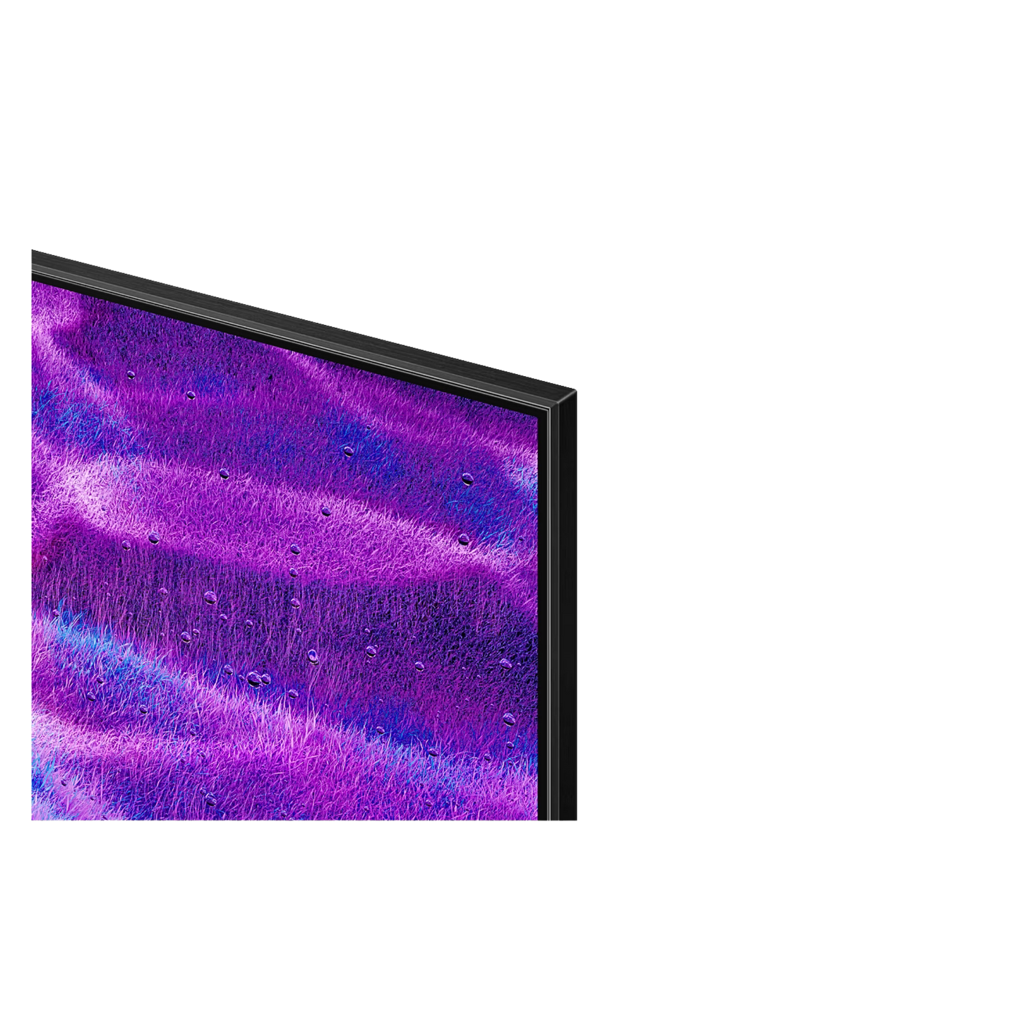 Open box Samsung 50-inch QN80F Series 4K UHD HDR Neo QLED Tizen Smart TV showing screen display and sleek black design.