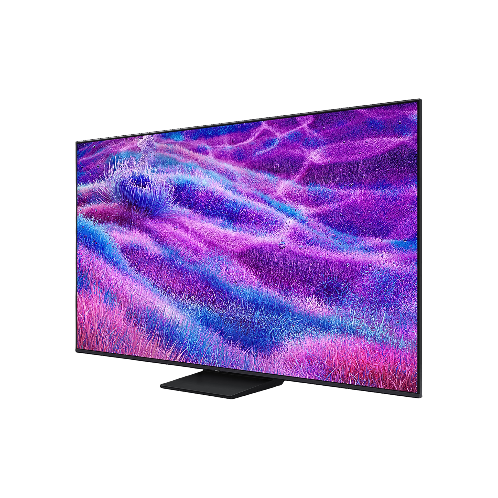 Open box Samsung 50-inch QN80F Series 4K UHD HDR Neo QLED Tizen Smart TV showing screen with vibrant display and sleek design.