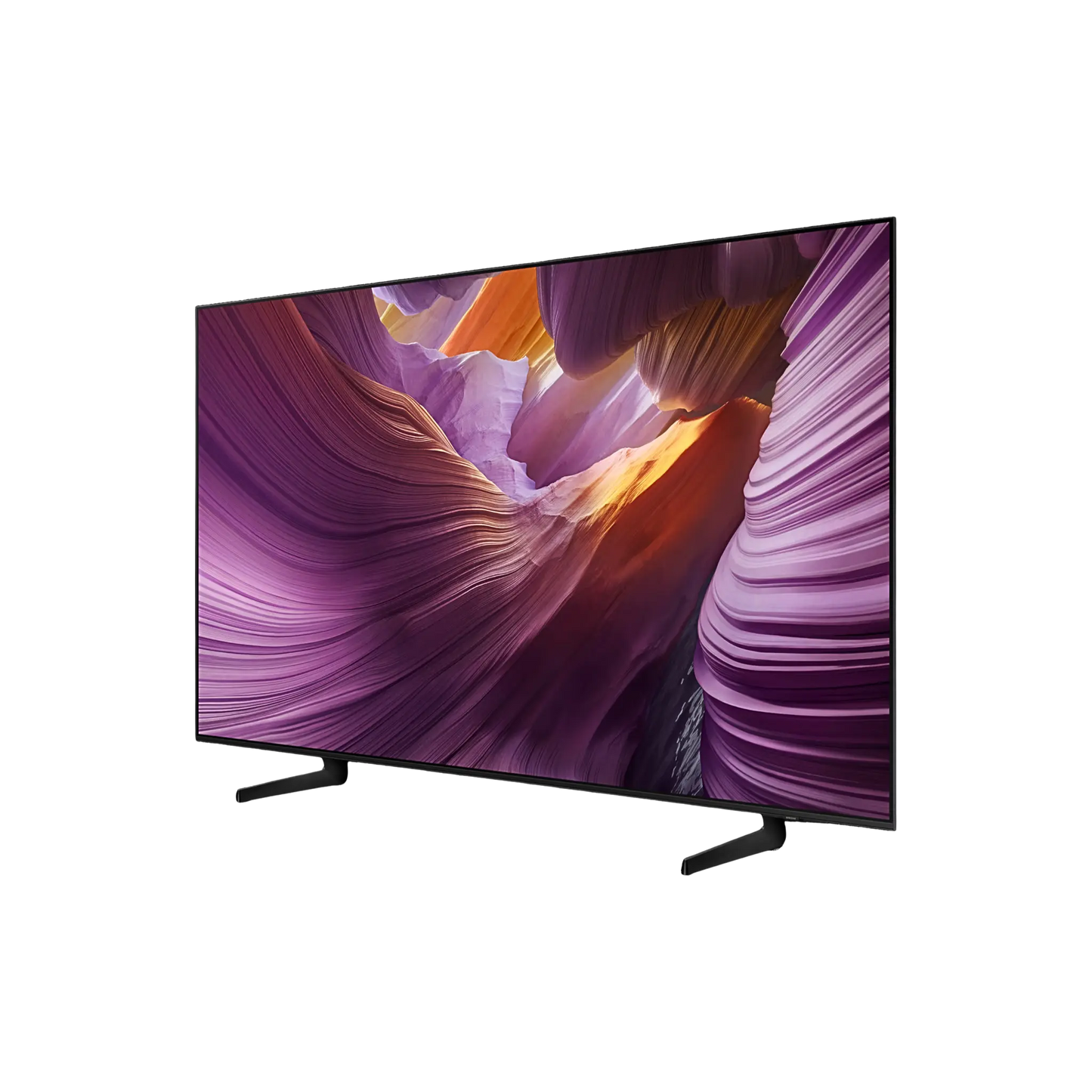 Open box Samsung 55-inch S84F Series 4K UHD HDR OLED Tizen Smart TV showing screen and sleek design.