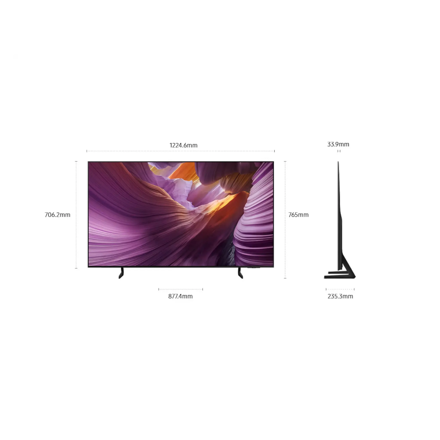 Samsung 55-inch S85F Series 4K UHD HDR OLED Tizen Smart TV displaying a vibrant screen with sleek design.