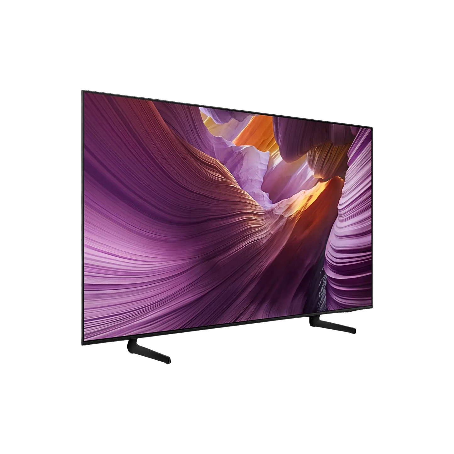 Samsung 55-inch S85F Series 4K UHD HDR OLED Tizen Smart TV showing screen with vibrant images and sleek black design.
