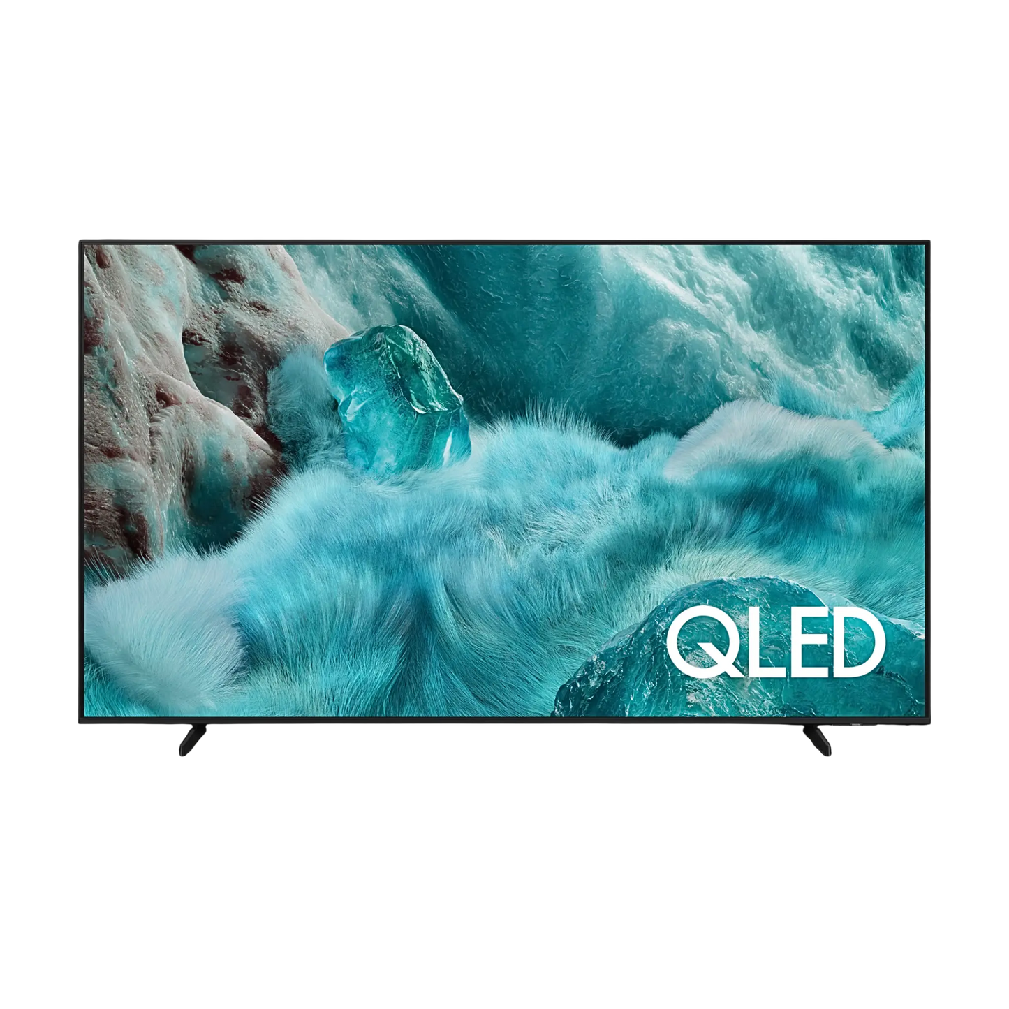 Open box Samsung 65-inch Q7F Series 4K UHD HDR QLED Tizen Smart TV showing screen and sleek design.