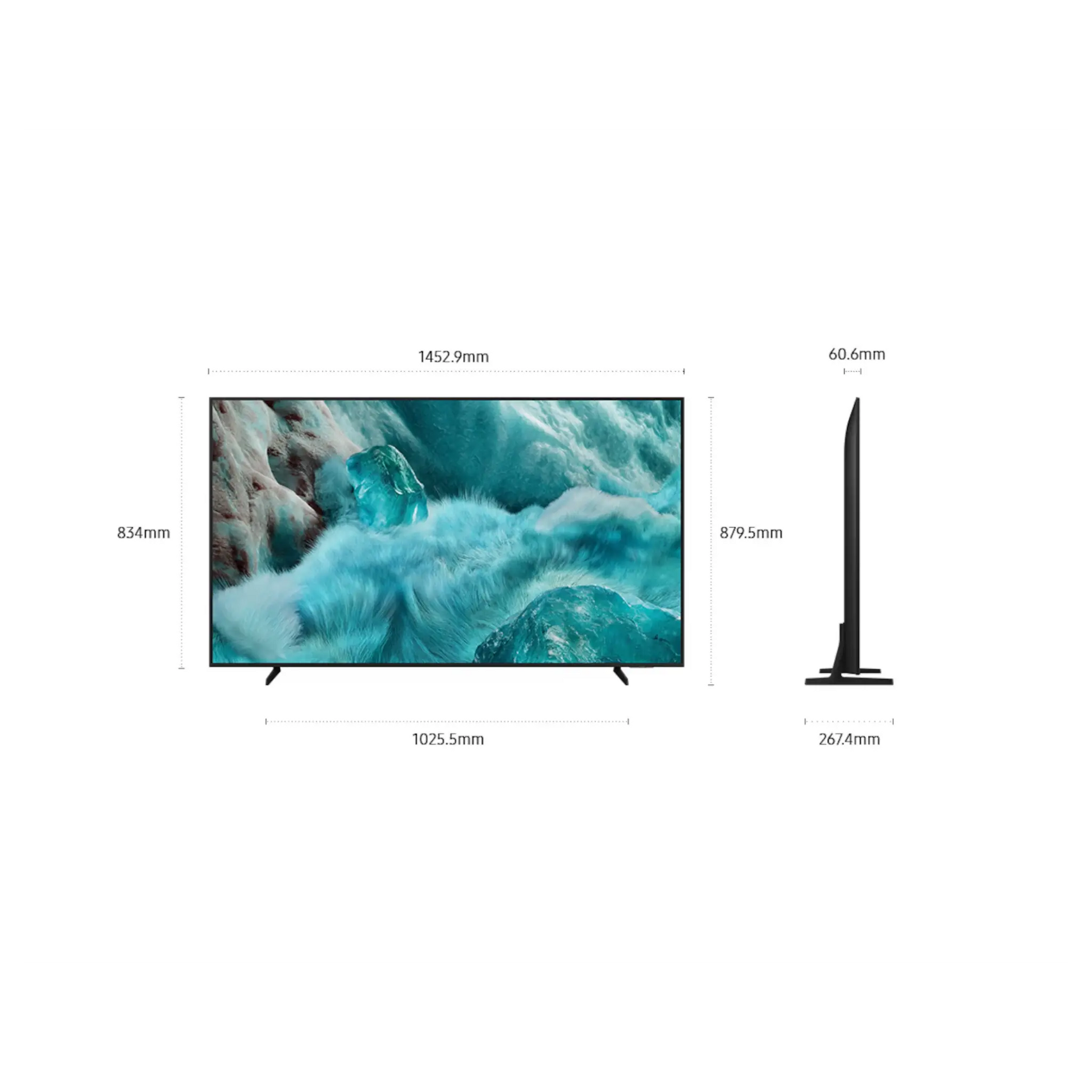 Open box Samsung 65-inch Q7F Series 4K UHD HDR QLED Tizen Smart TV showing screen and sleek black design.