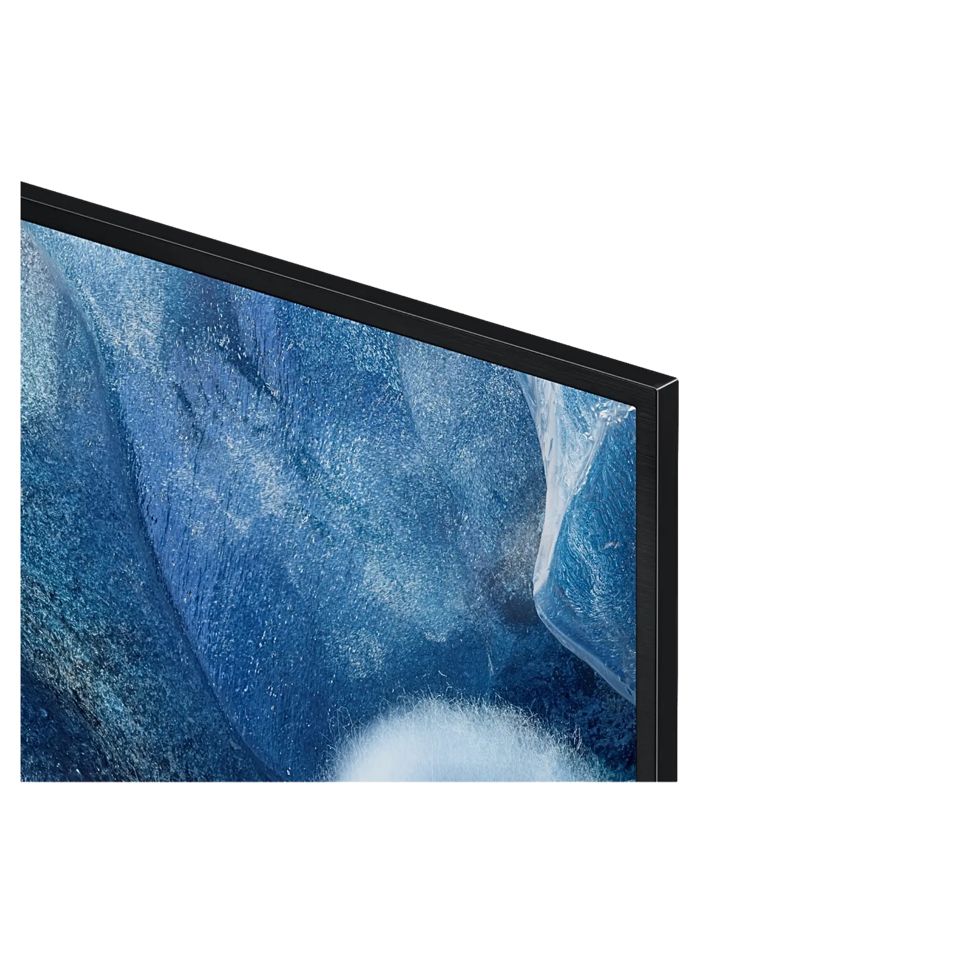 Open box Samsung 65-inch Q8F Series 4K UHD HDR QLED Tizen Smart TV showing screen with vibrant picture and sleek black frame.