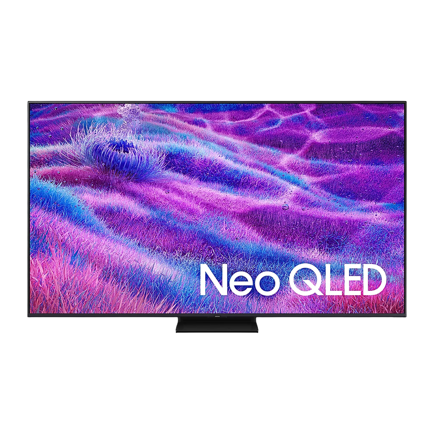 Open box Samsung 65-inch QN80F Series 4K UHD HDR Neo QLED Tizen Smart TV showing front view and screen display.
