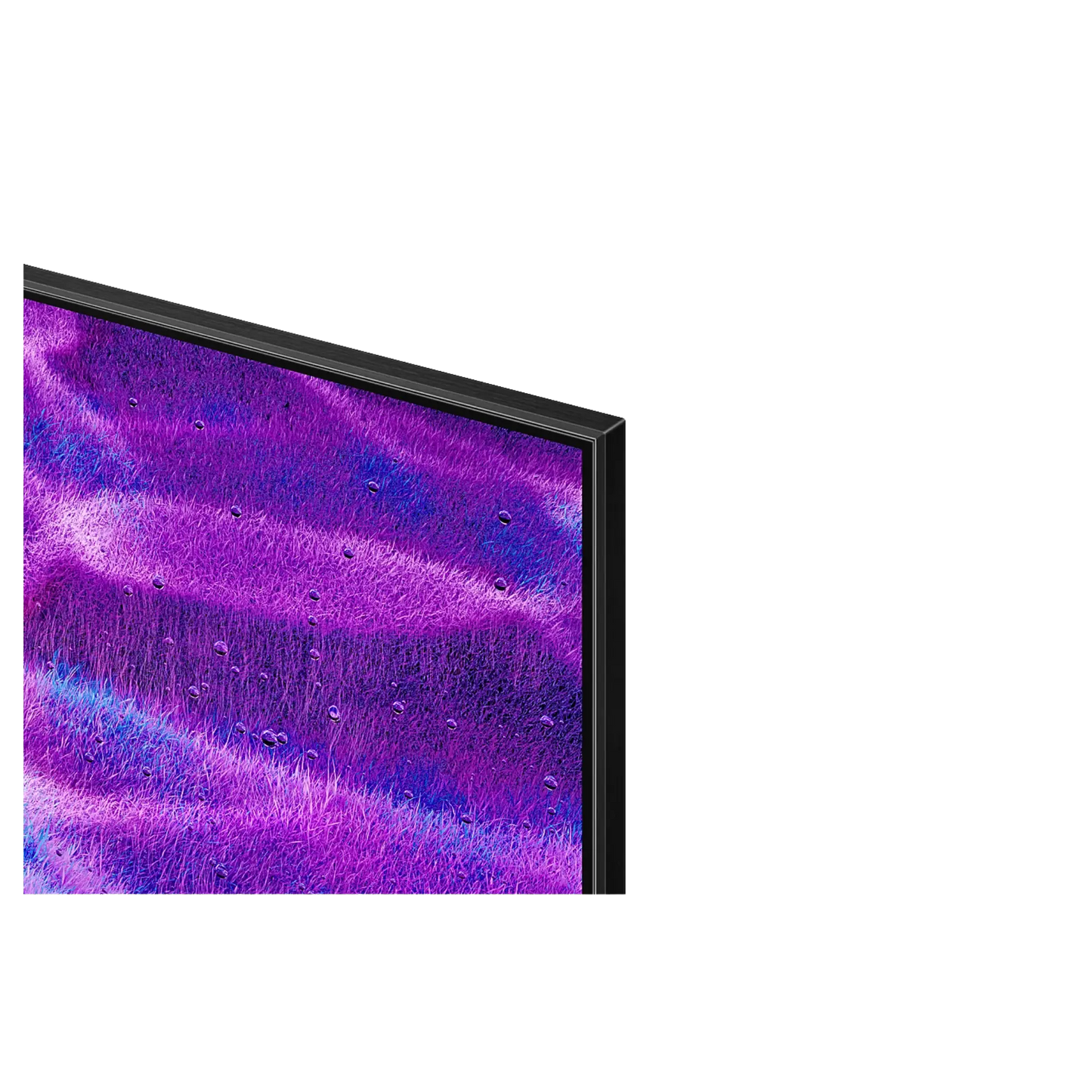 Open box Samsung 65-inch QN80F Series 4K UHD HDR Neo QLED Tizen Smart TV showing screen display and sleek design.