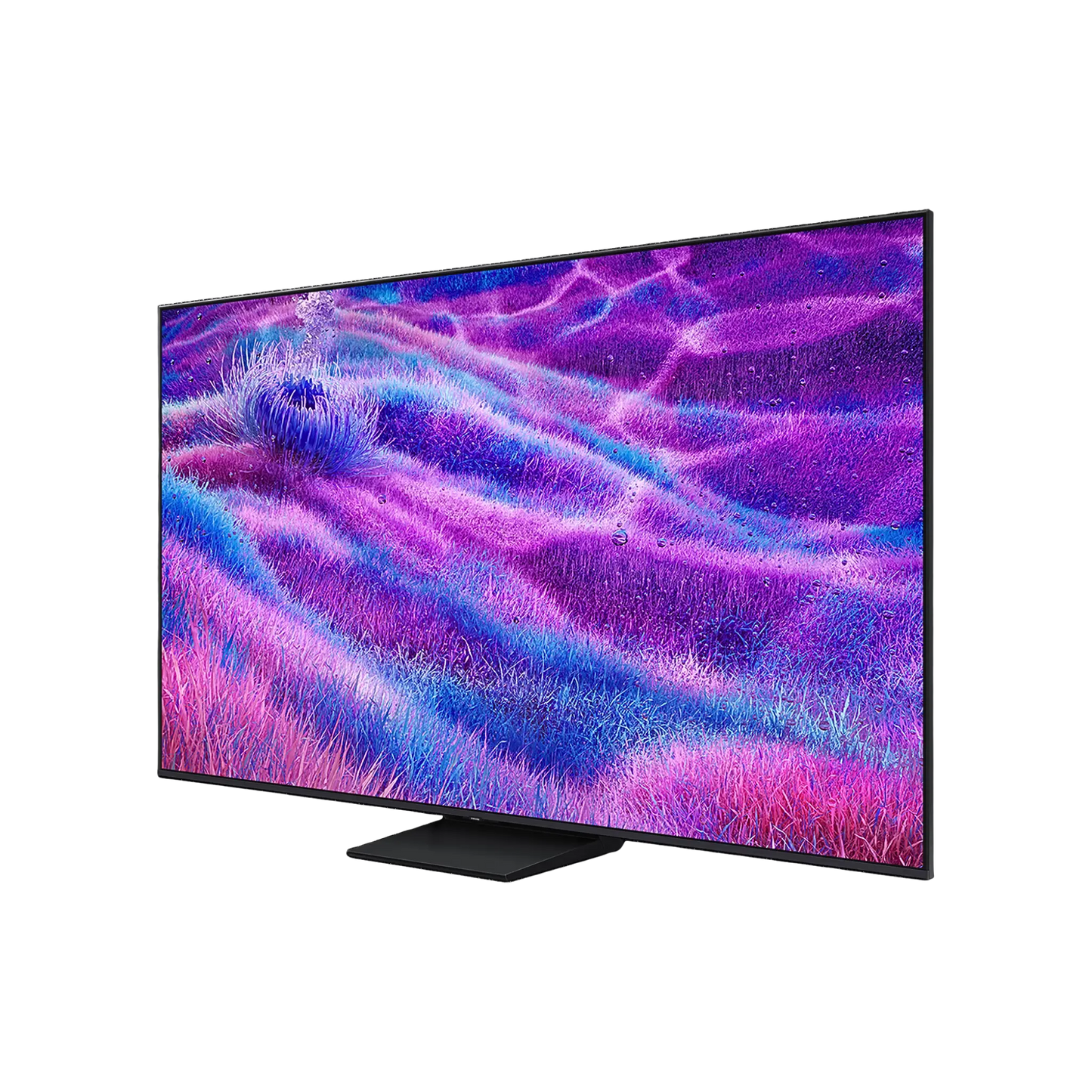 Open box Samsung 65-inch QN80F Neo QLED 4K UHD HDR Tizen Smart TV showing screen with vibrant display and sleek black frame.