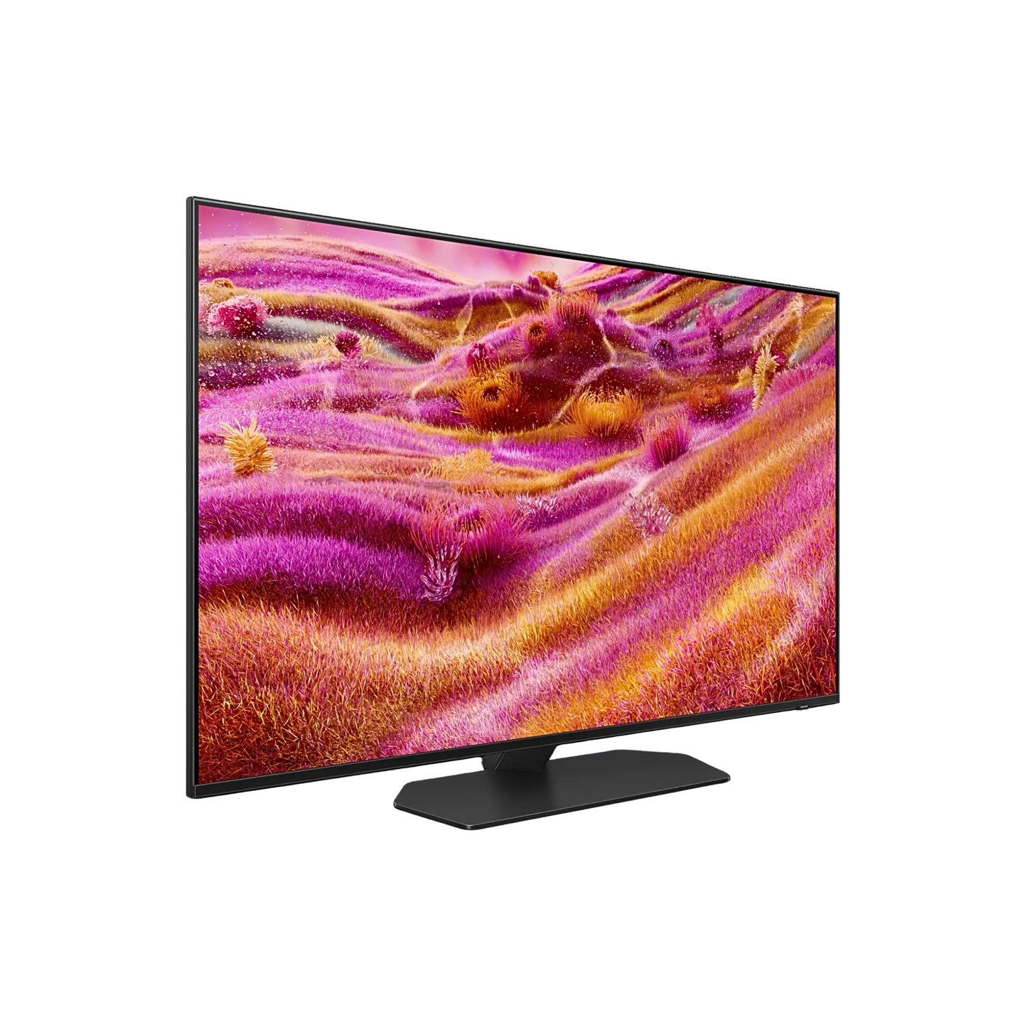 Open box Samsung 65-inch QN90F Series 4K UHD HDR Neo QLED Tizen Smart TV showing screen and sleek black design.