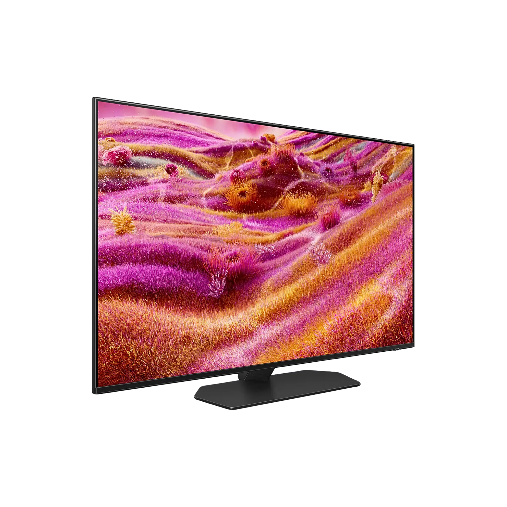 Open box Samsung 65-inch QN90F Series 4K UHD HDR Neo QLED Tizen Smart TV showing screen and sleek black design.