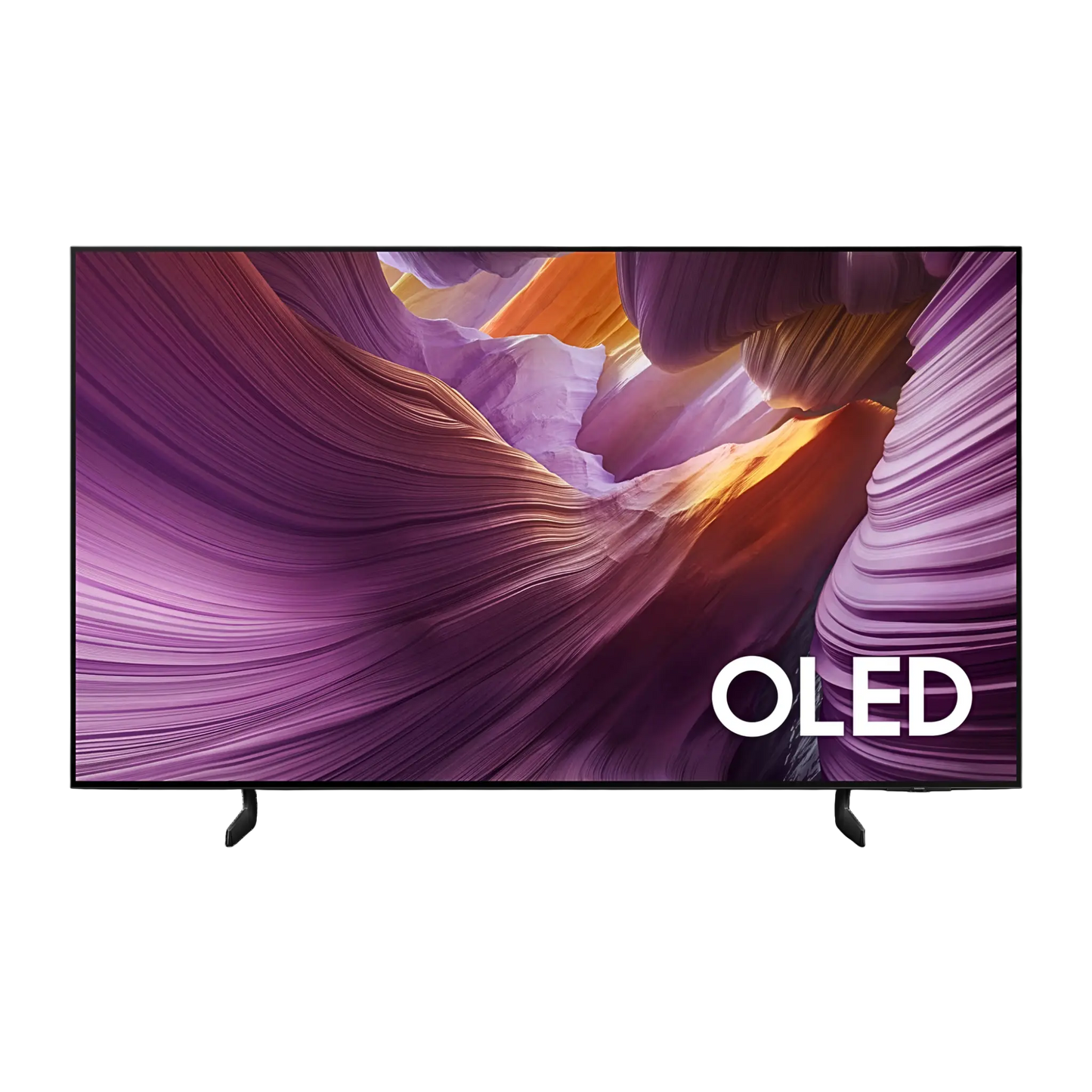 Open box Samsung 65-inch S84F Series 4K UHD HDR OLED Tizen Smart TV showing screen and sleek design