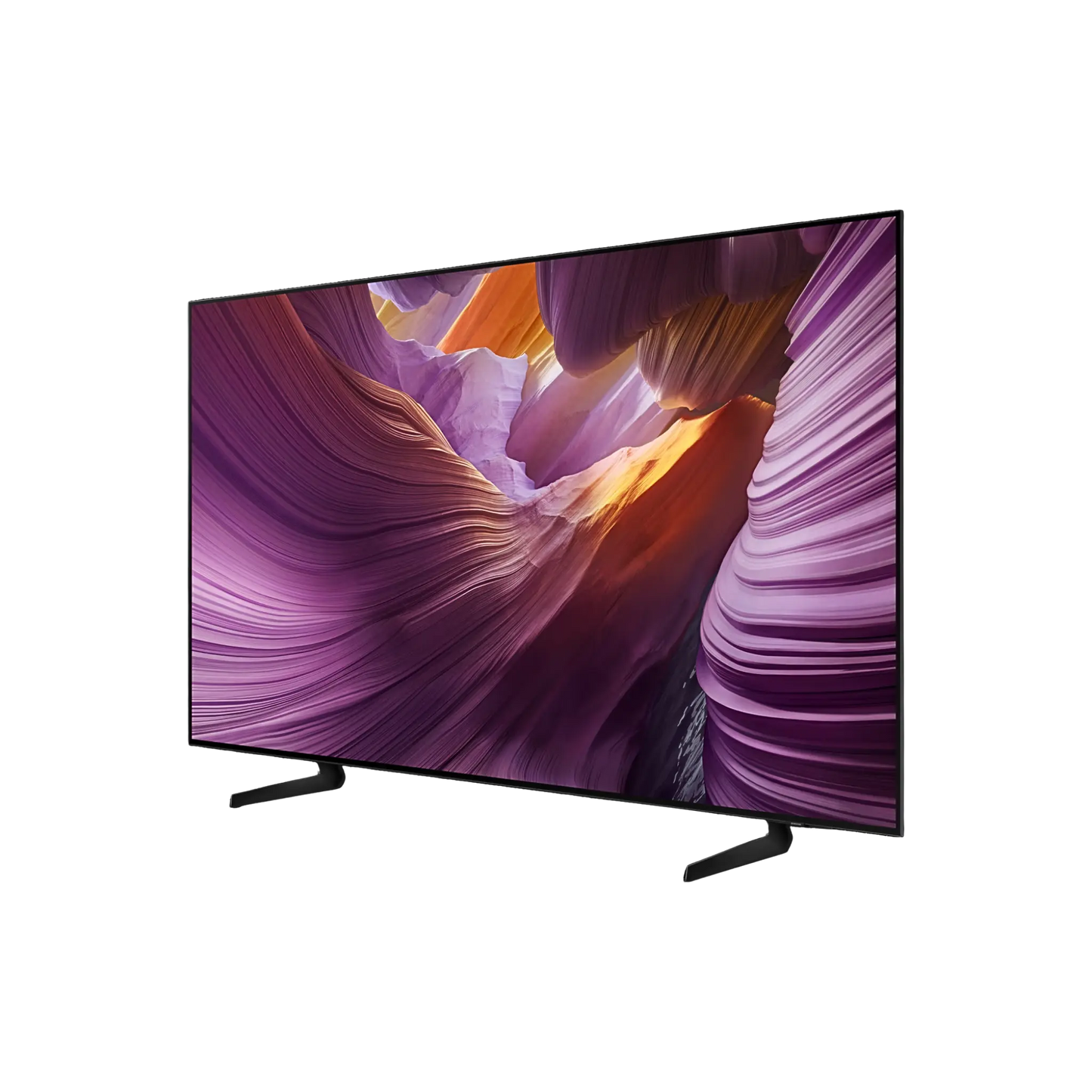 Open box Samsung 65-inch S84F Series 4K UHD HDR OLED Tizen Smart TV showing screen display and sleek design.