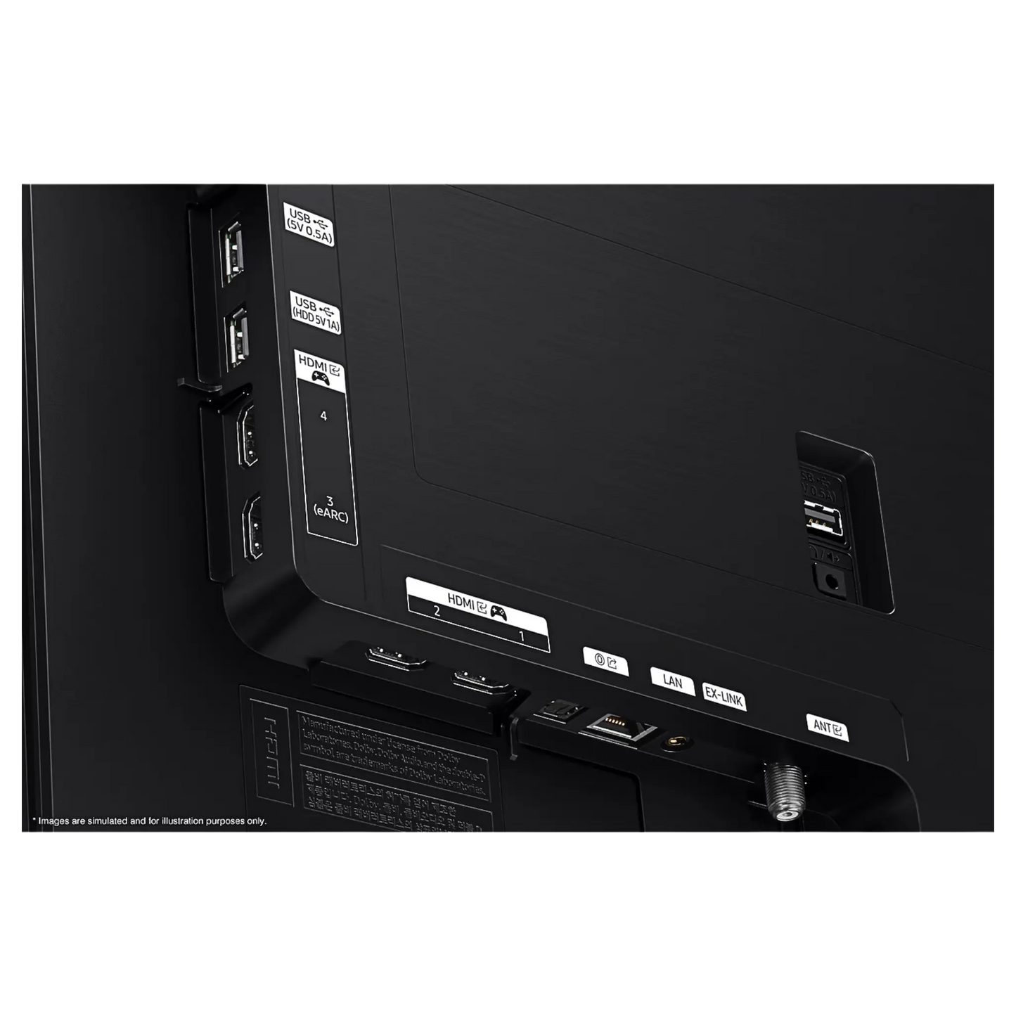 Open box Samsung 65-inch S90F Series 4K UHD HDR OLED Tizen Smart TV showing screen and sleek design.