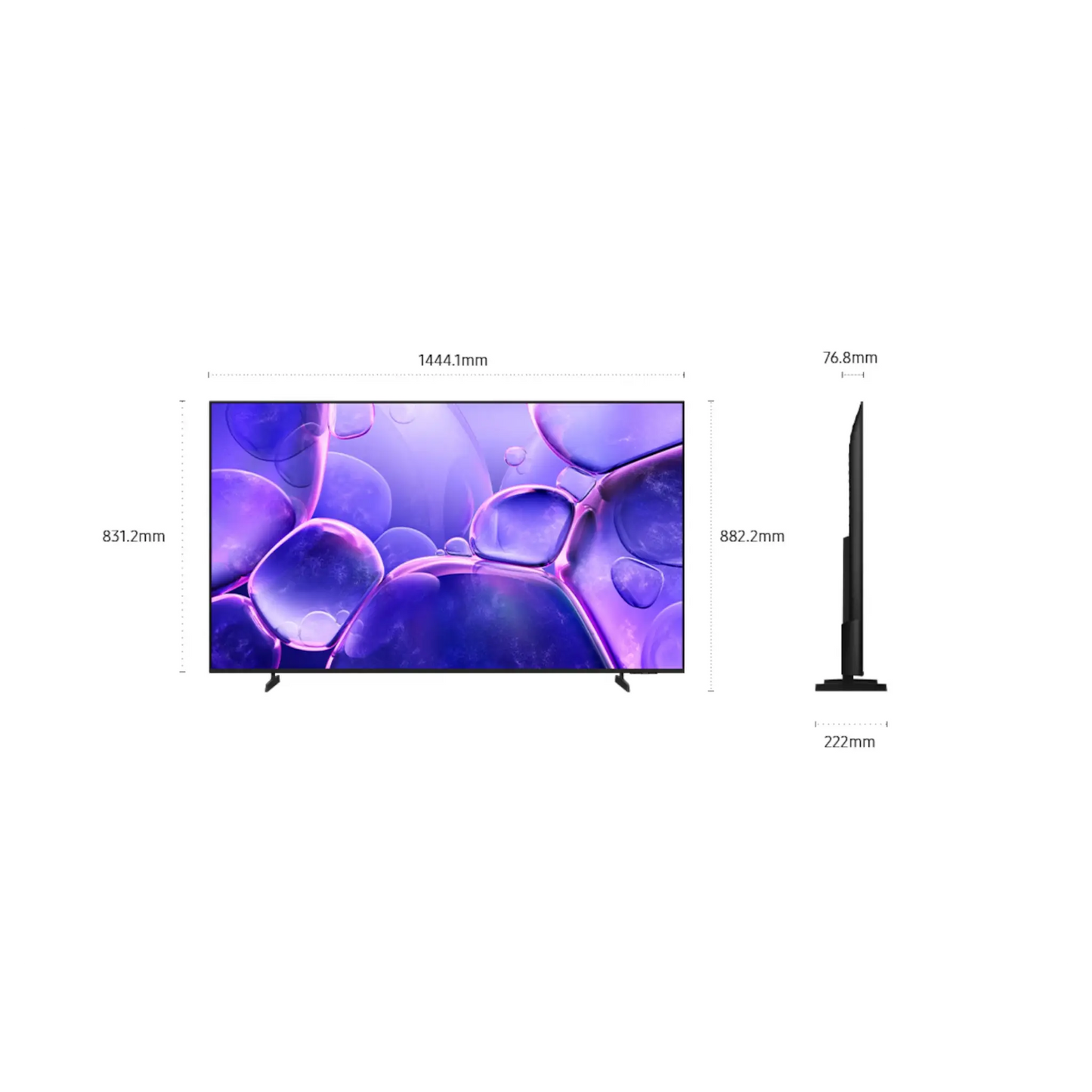 Open box Samsung 65-inch U8000F Series 4K UHD HDR LED Tizen Smart TV showing screen and sleek design.
