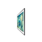 Open box Samsung The Frame 43-inch 4K UHD HDR QLED Tizen smart TV showing sleek black screen and slim modern design.