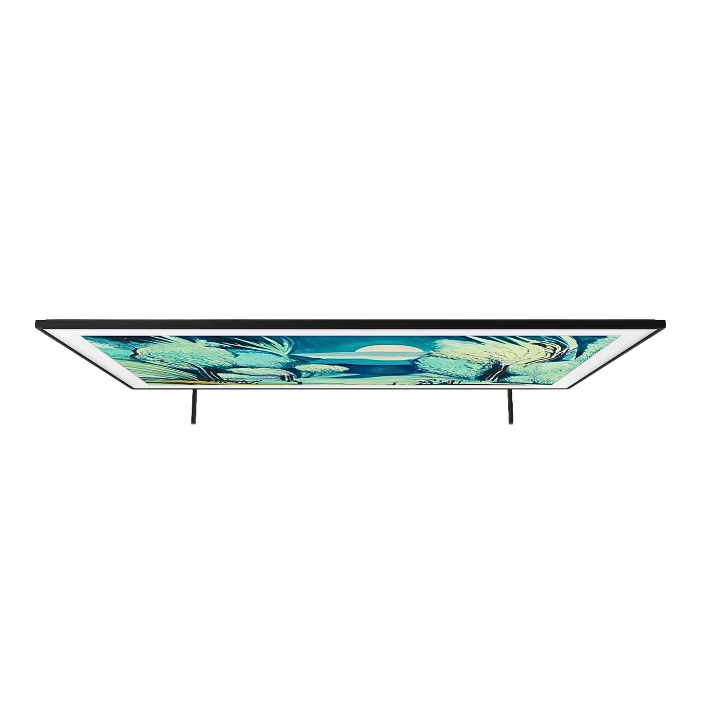 Open box Samsung The Frame 43-inch 4K UHD HDR QLED Tizen Smart TV with sleek design and display in a modern living room setting.