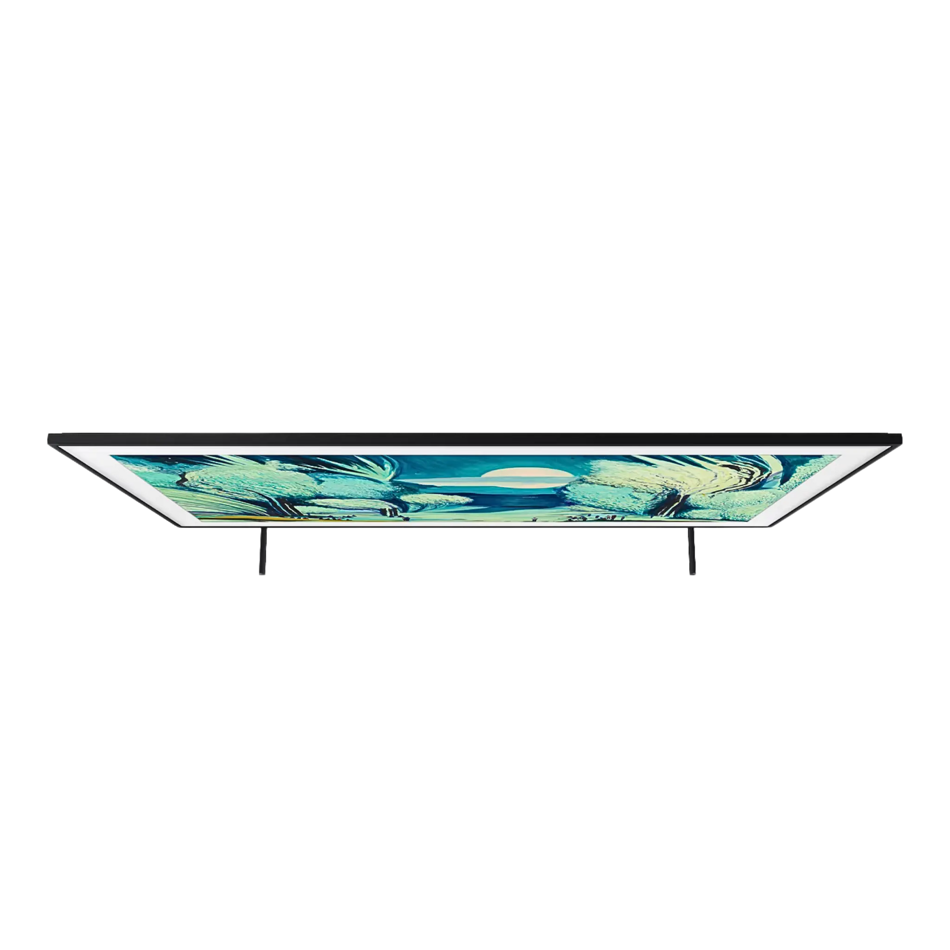 Open box Samsung The Frame 43-inch 4K UHD HDR QLED Tizen Smart TV with sleek design and display in a modern living room setting.