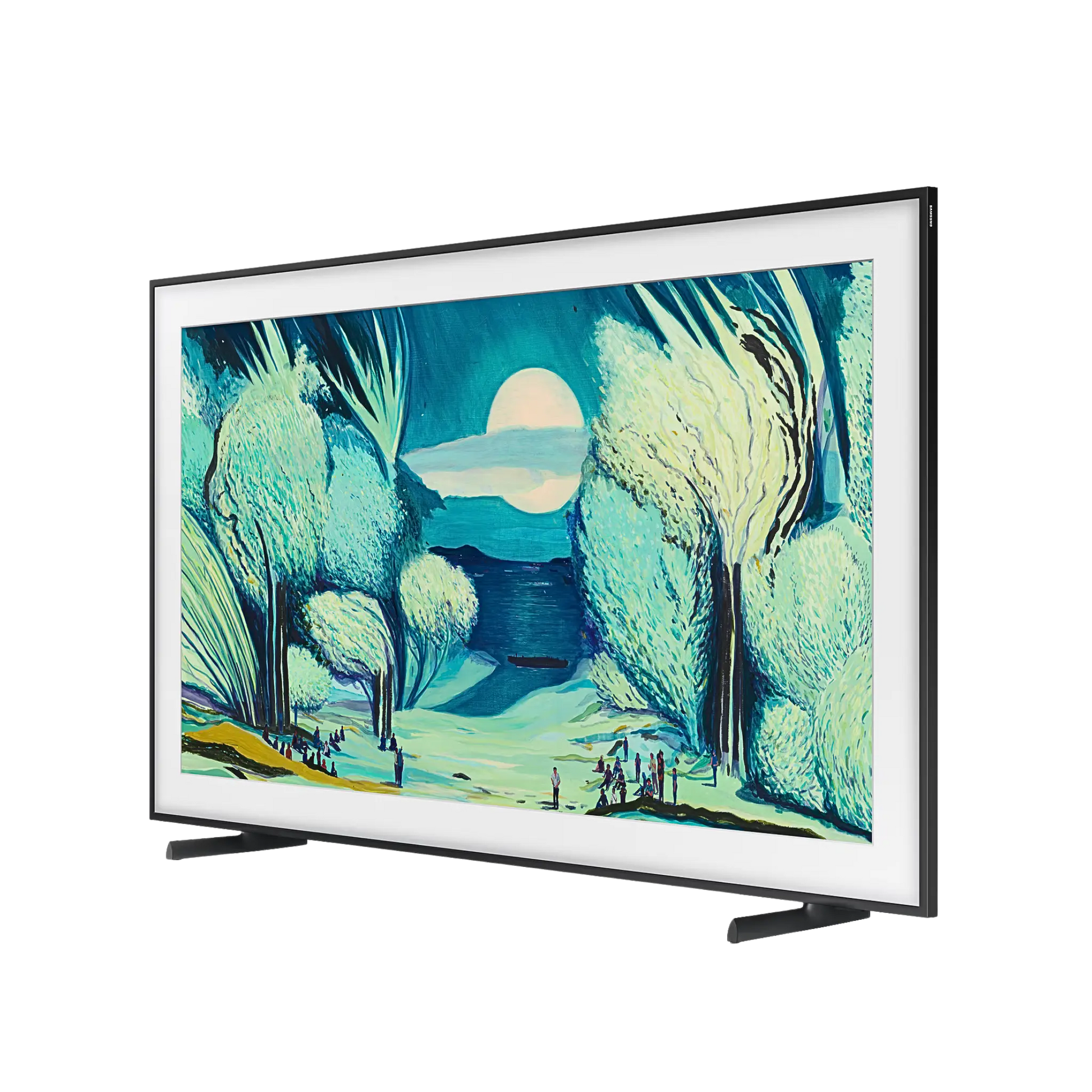 Open box Samsung The Frame 43-inch 4K UHD HDR QLED Tizen Smart TV showing sleek screen and modern design.