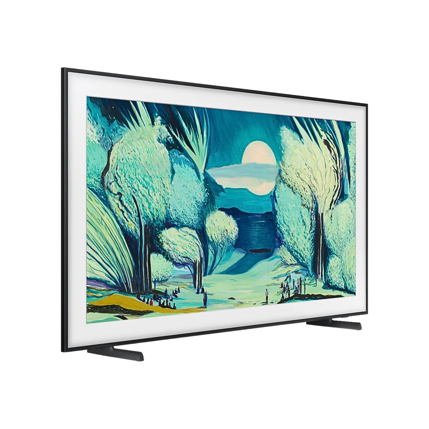 Open box Samsung The Frame 43-inch 4K UHD HDR QLED Tizen smart TV showing the sleek TV screen and modern design.