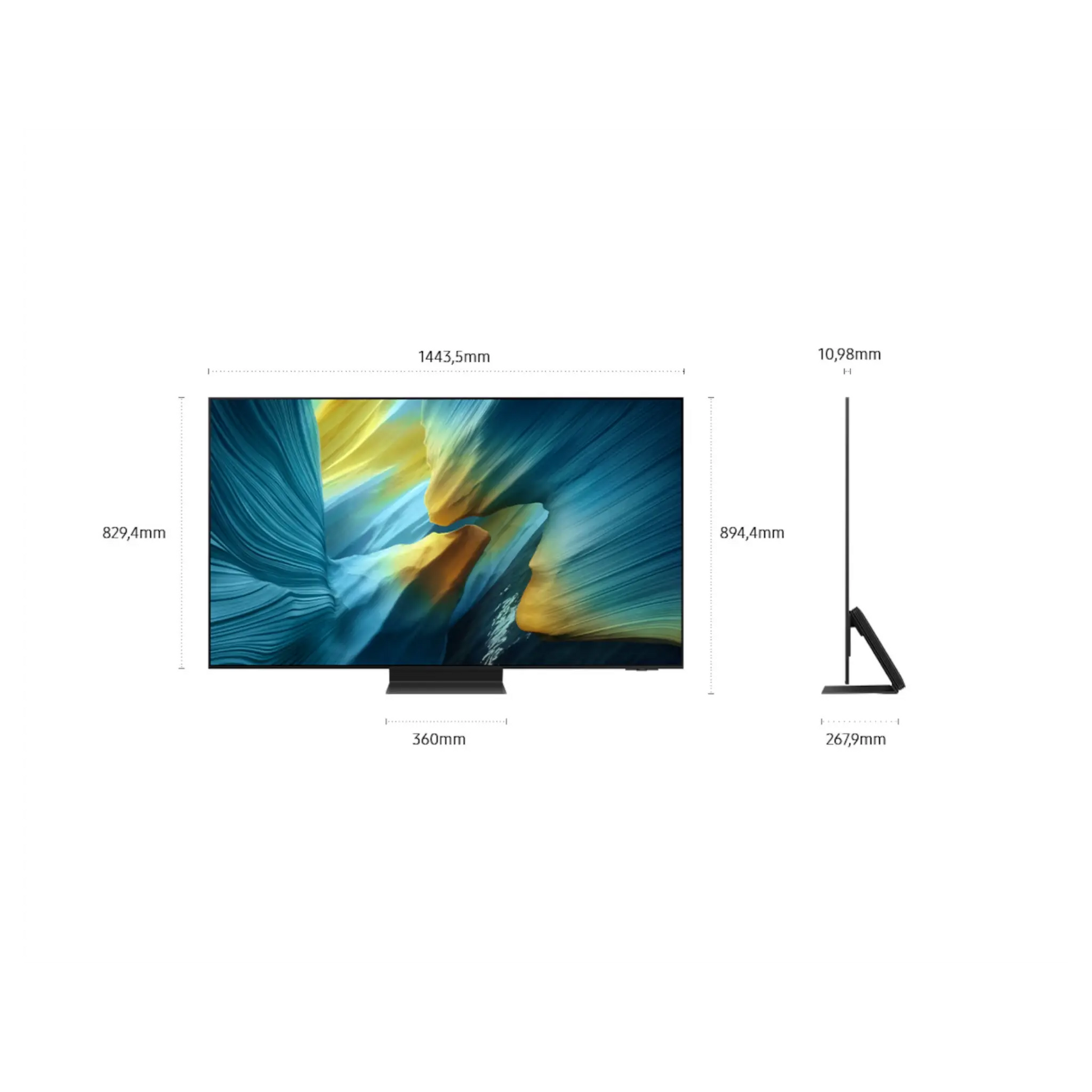 Samsung 65-inch S95F Series 4K UHD HDR OLED Tizen Smart TV showing a vibrant display with sleek black bezel and slim profile.