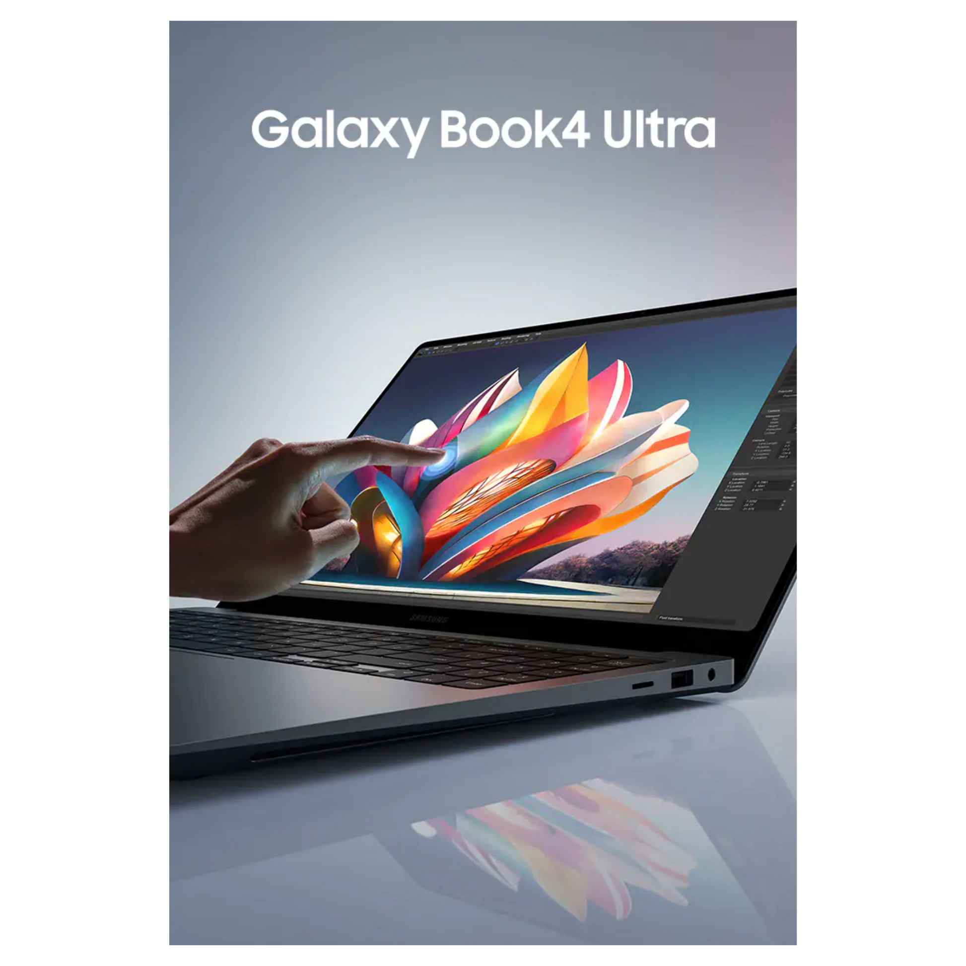 Samsung Galaxy Book4 Ultra 16-inch laptop with sleek design and high-resolution display, showcasing the Samsung Galaxy Book series.